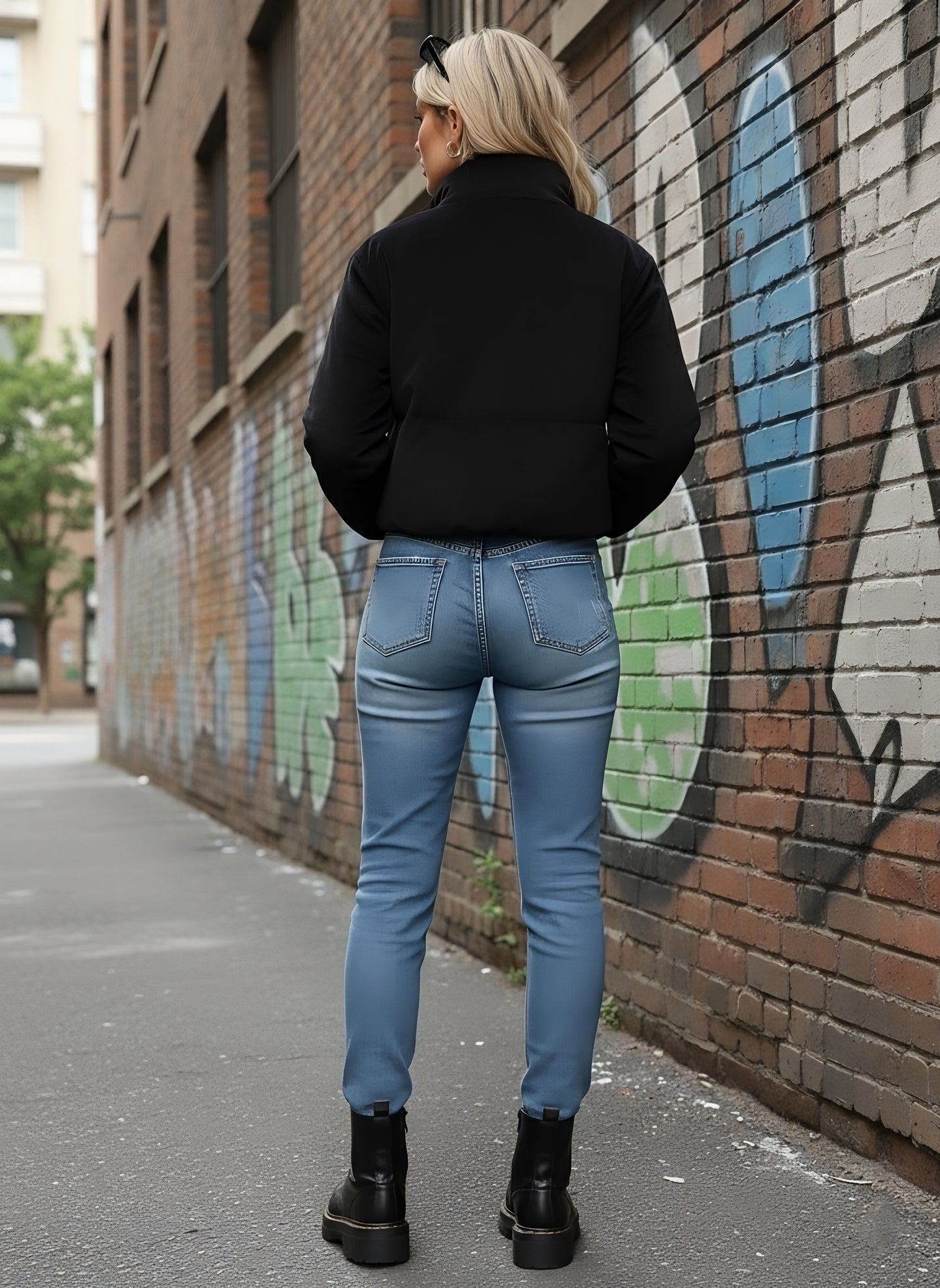 Berrylush Women Solid Black Stand Collar Neck Zipper-Up Cotton Straight Hem Tailored Regular Jacket