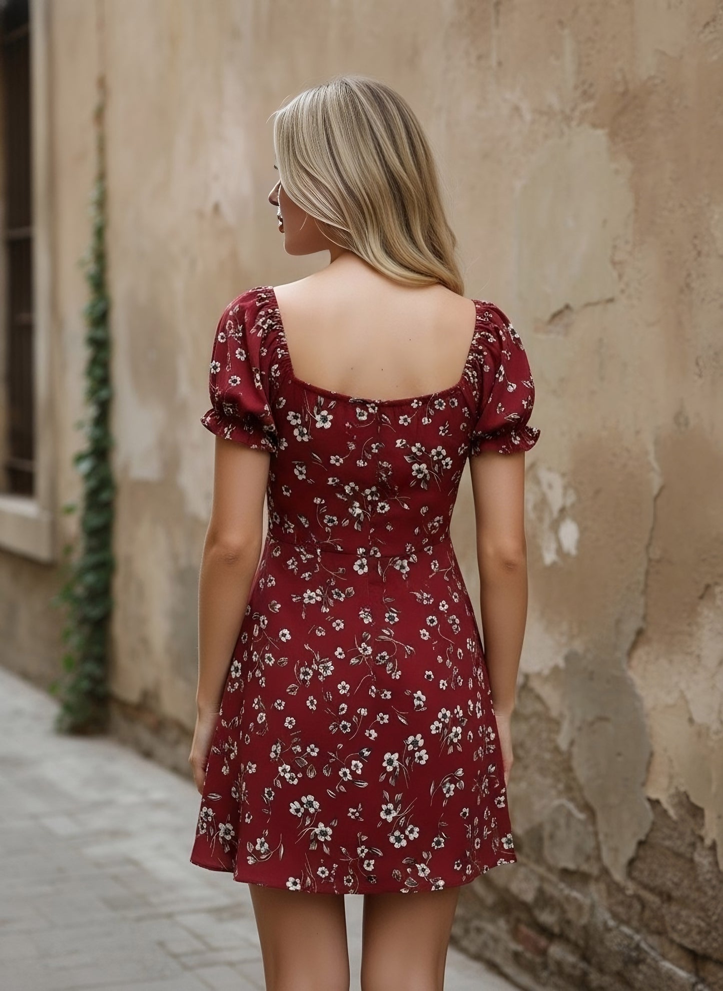 Berrylush Women Red Floral Printed Crepe Bodycon Mini Dress