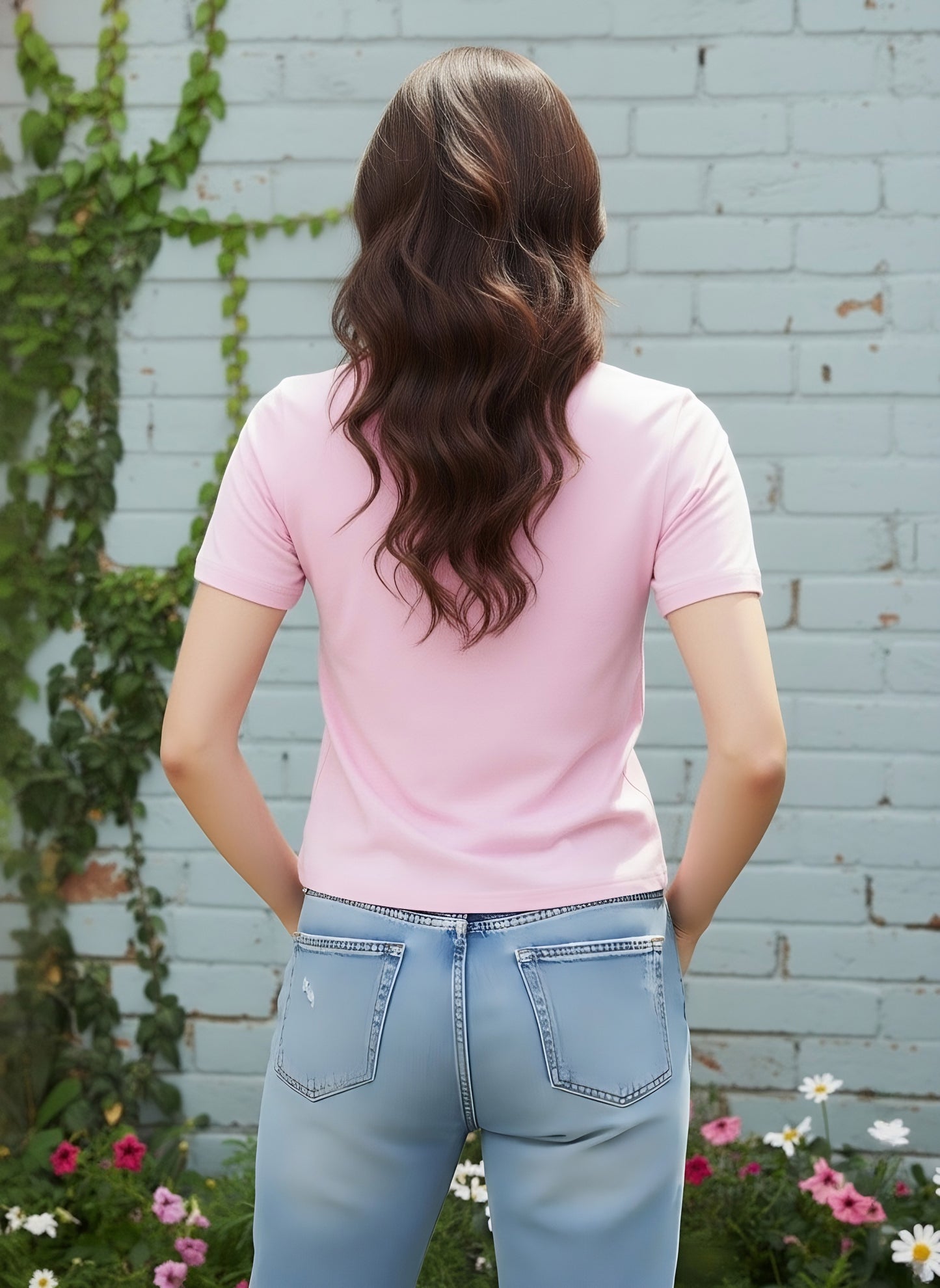 Berrylush Women Solid Pink Round Neck Front Brand Logo Short Sleeves Knitted Regular T-Shirt