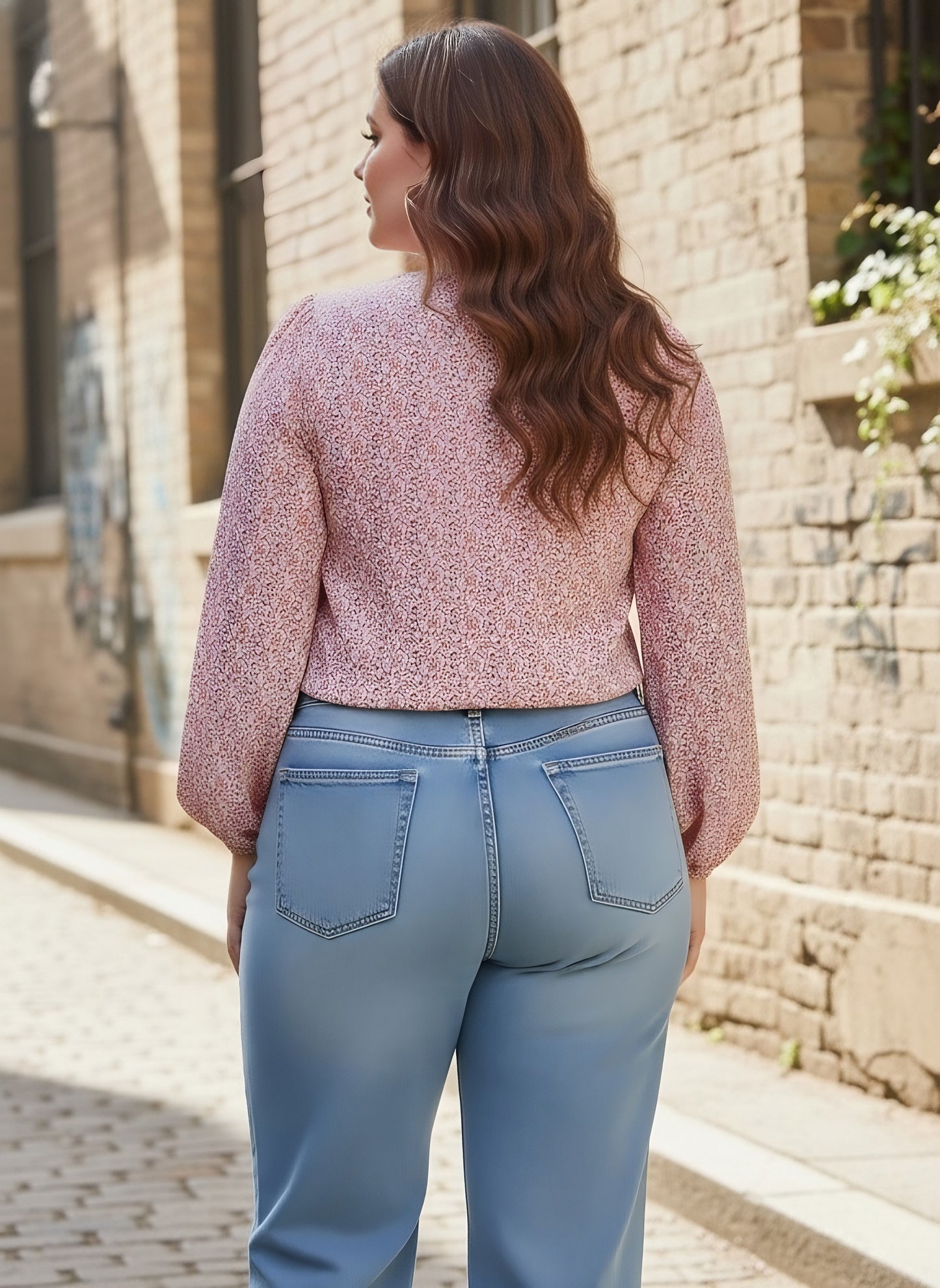 Berrylush Curve Women White & Pink Floral Printed Sweetheart Neck Bishop Sleeves Tie-Up Front Regular Top