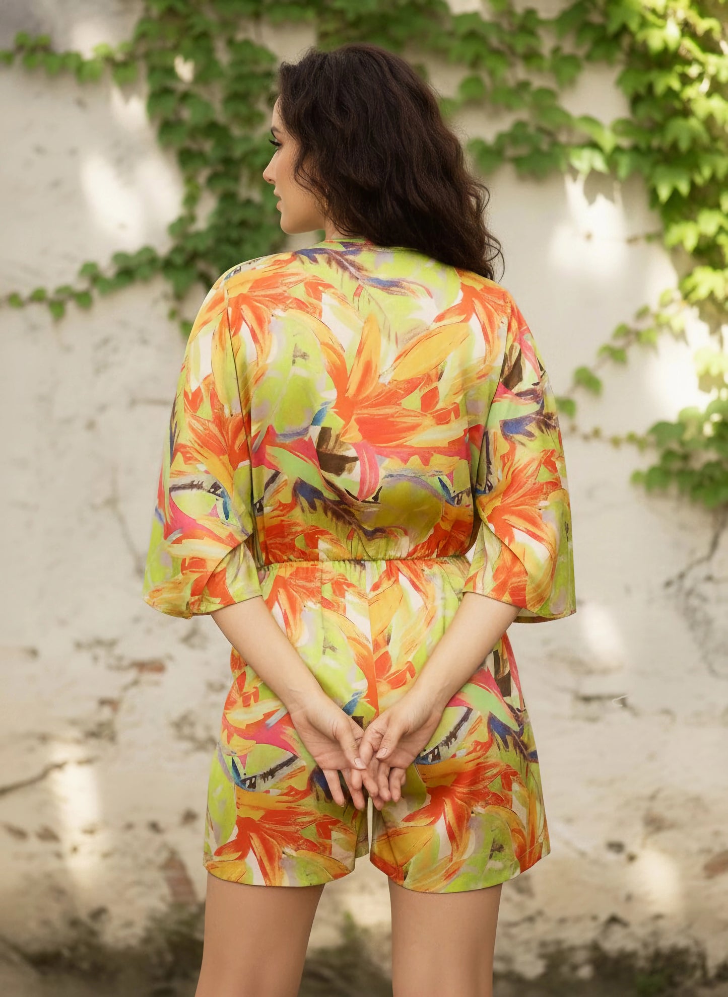 Berrylush Women Multi Color V-Neck Regular Mini Jumpsuit