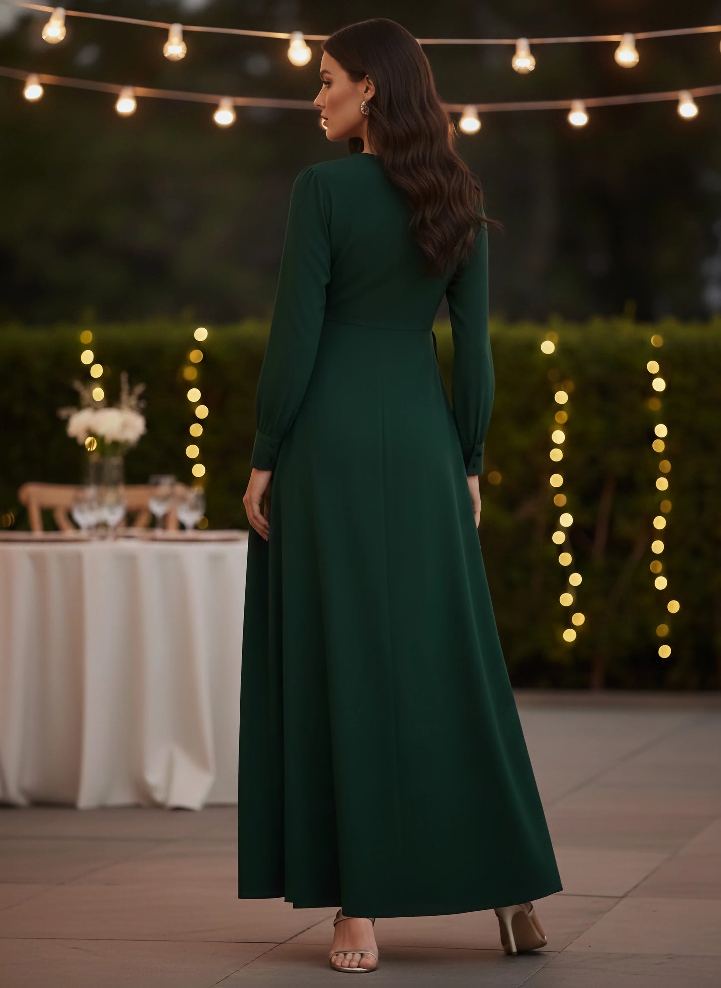 Berrylush Women Solid Dark Green V-Neck Tie-Up Wrap Maxi Dress