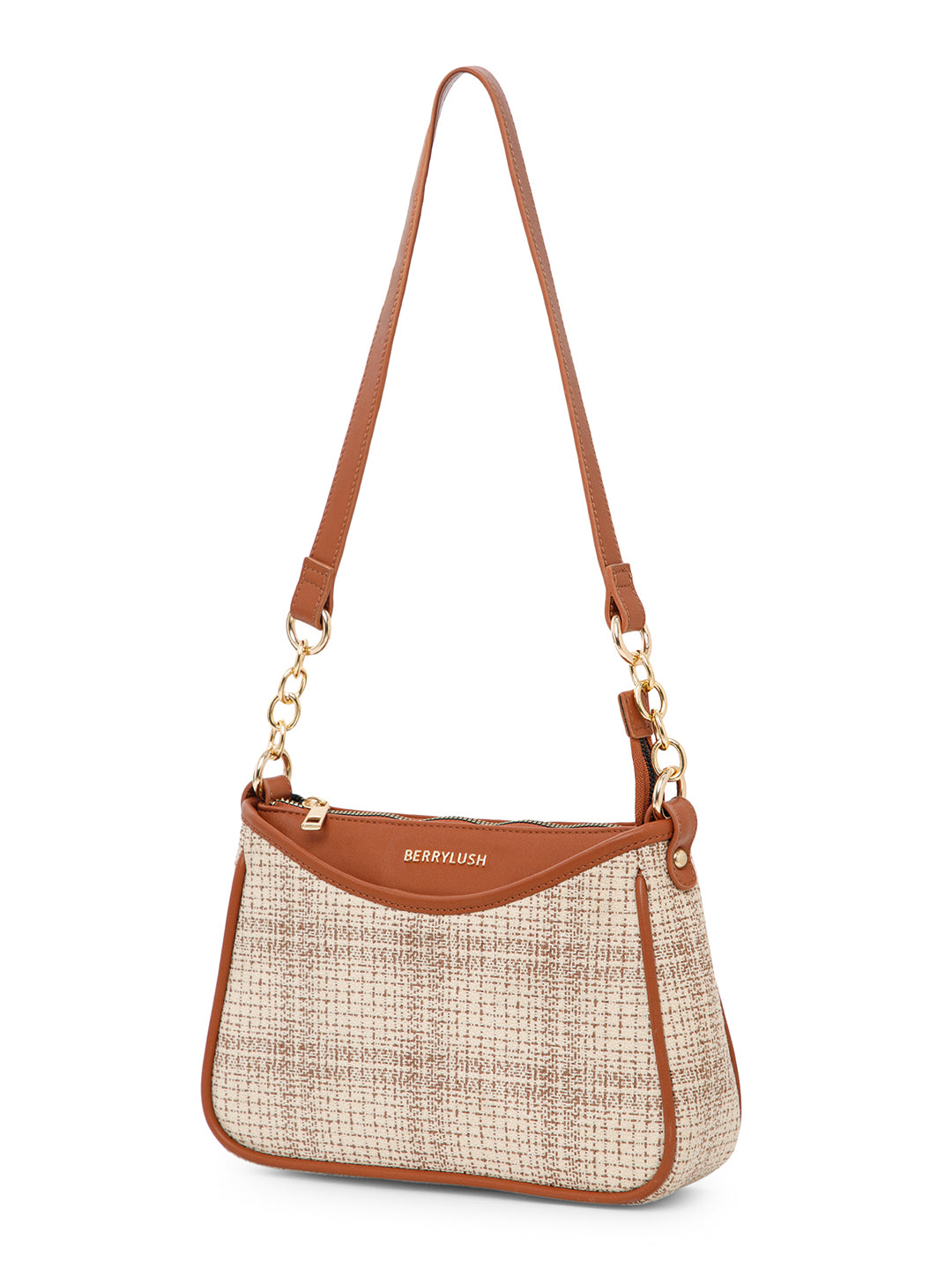 Berrylush Women Cream Checked One Handle Smart Casual Regular Shoulder Bag