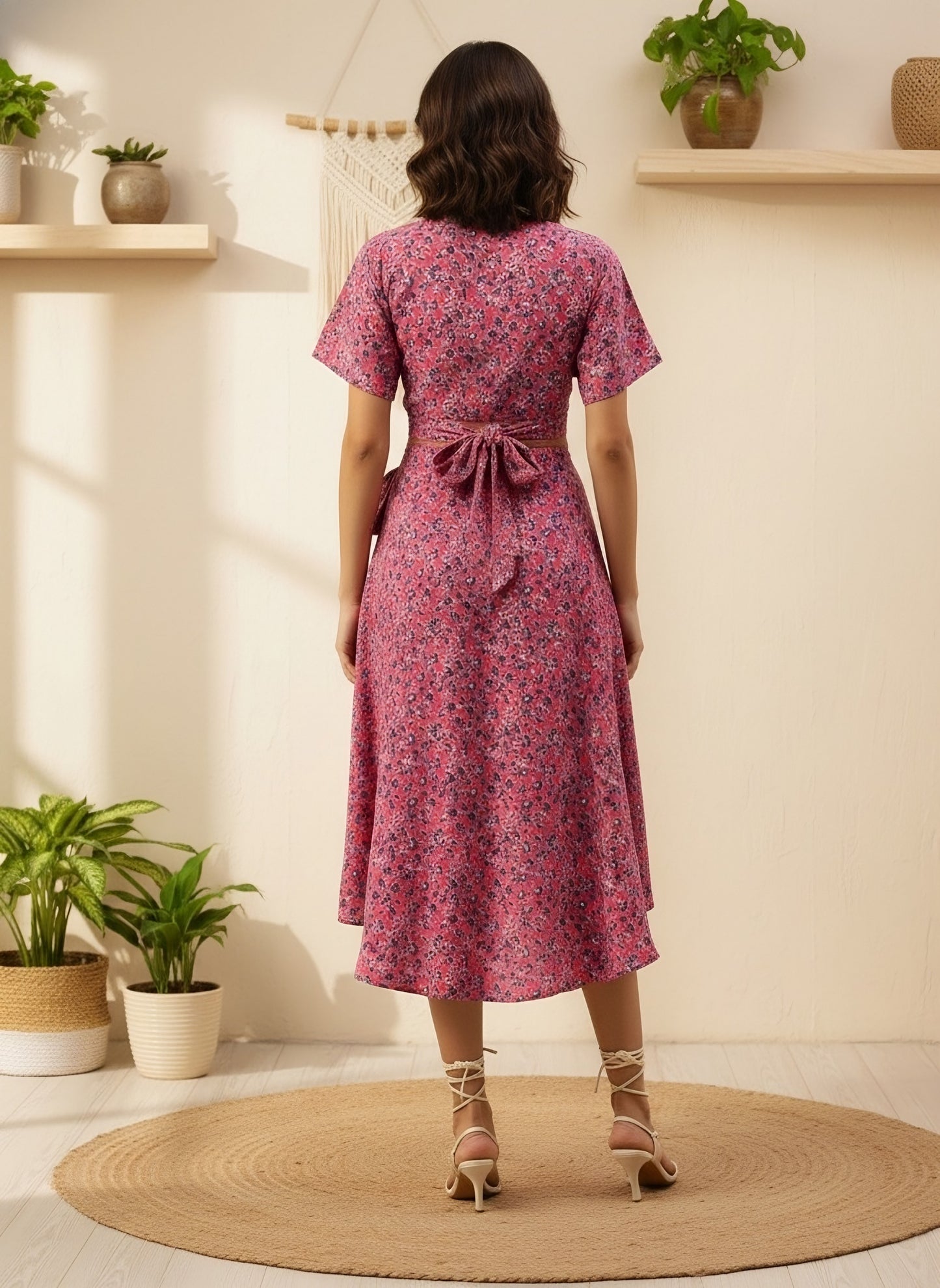 Berrylush Women Pink V-Neck Floral Printed Mini Dress