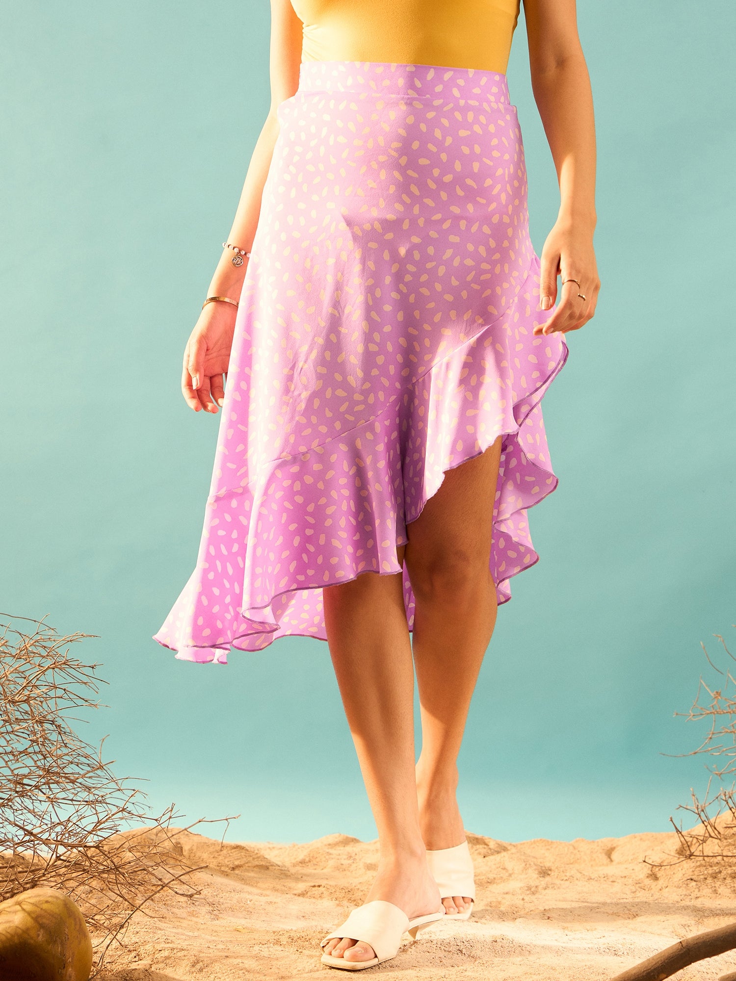 Berrylush Women Polka Dot Print Wrap Midi Skirt