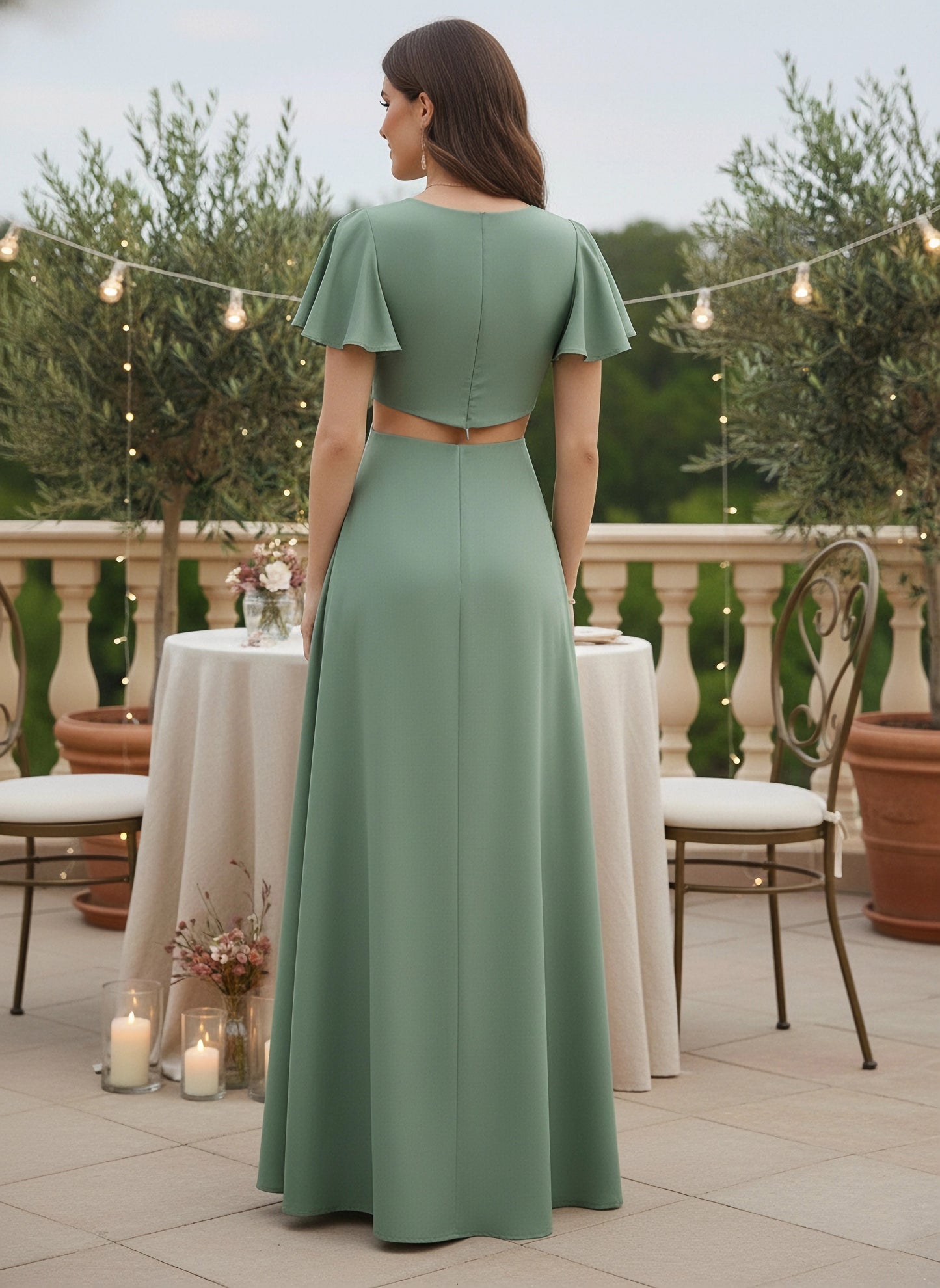 Berrylush Women Solid Green Side Slit Cutout Maxi Dress