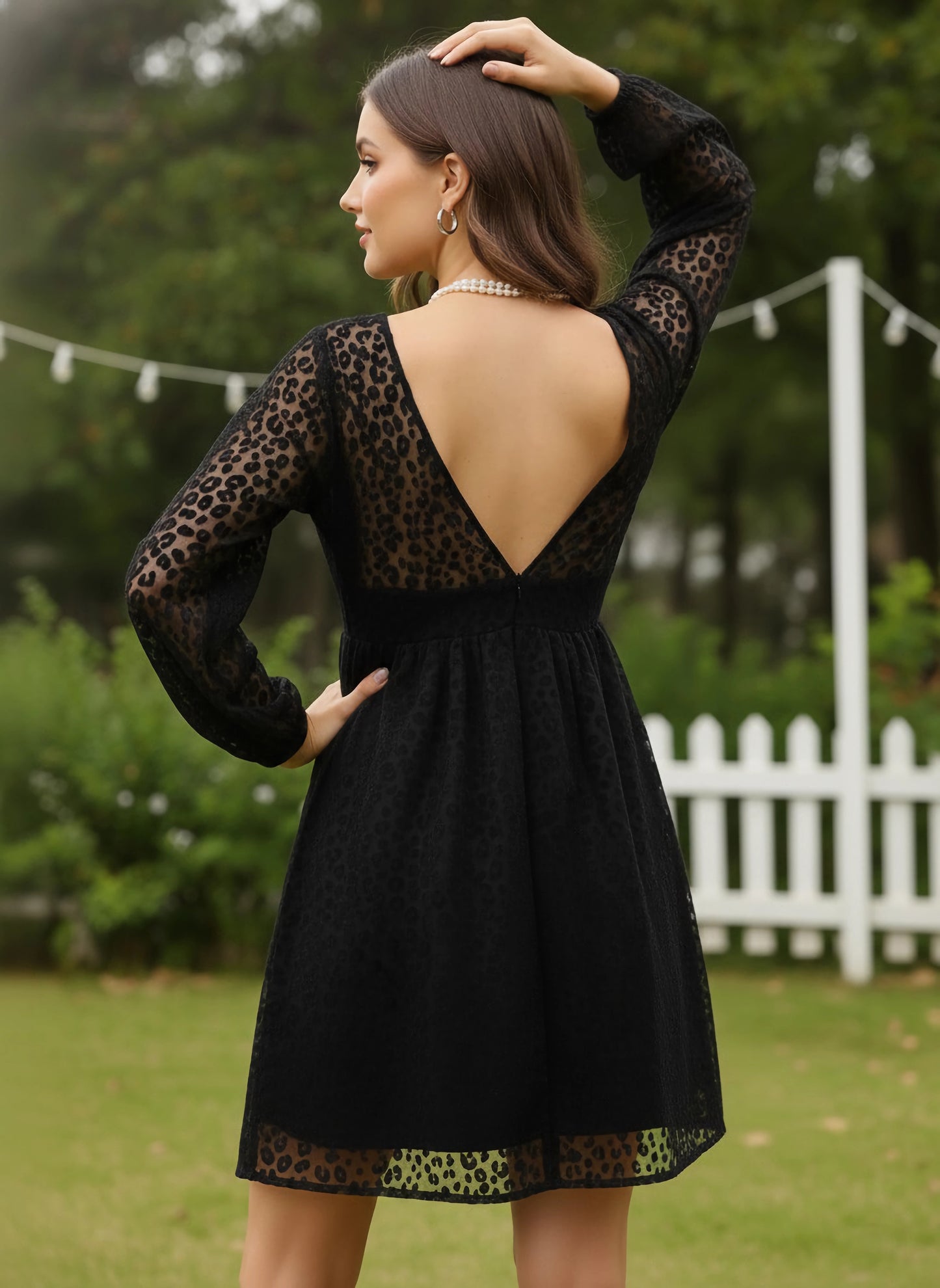 Berrylush Women Black Animal Printed V-Neck Styled Back Fit & Flare Mini Dress