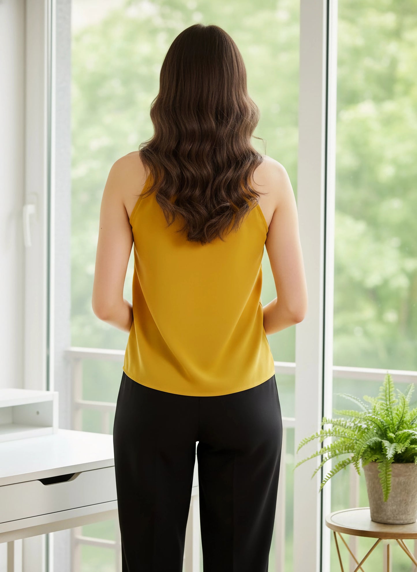 Berrylush BIZwear Women Solid Yellow Notched Neck Sleeveless Polyester Regular Top