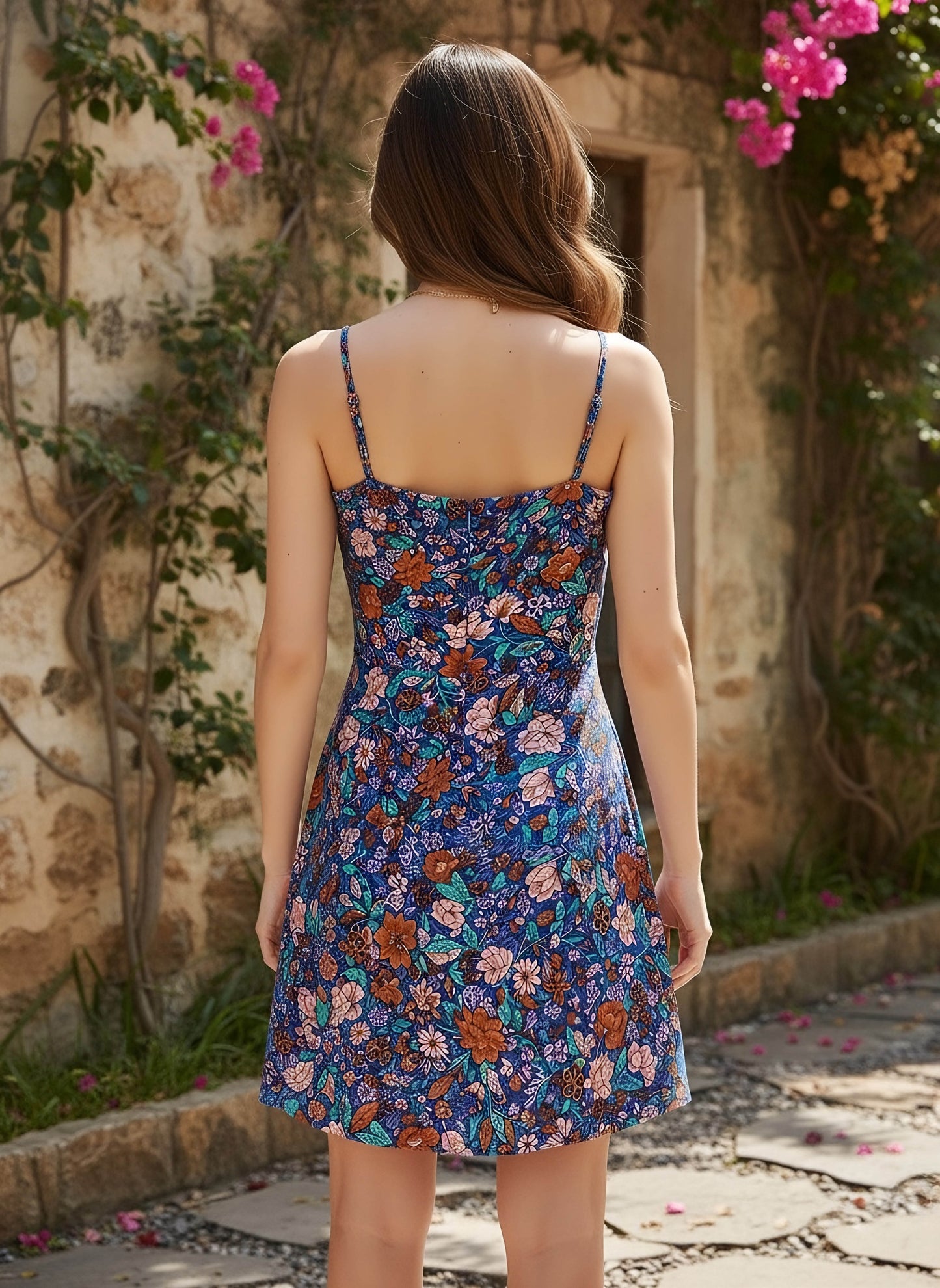 Berrylush Women Blue Floral Printed Crepe A-Line Mini Dress