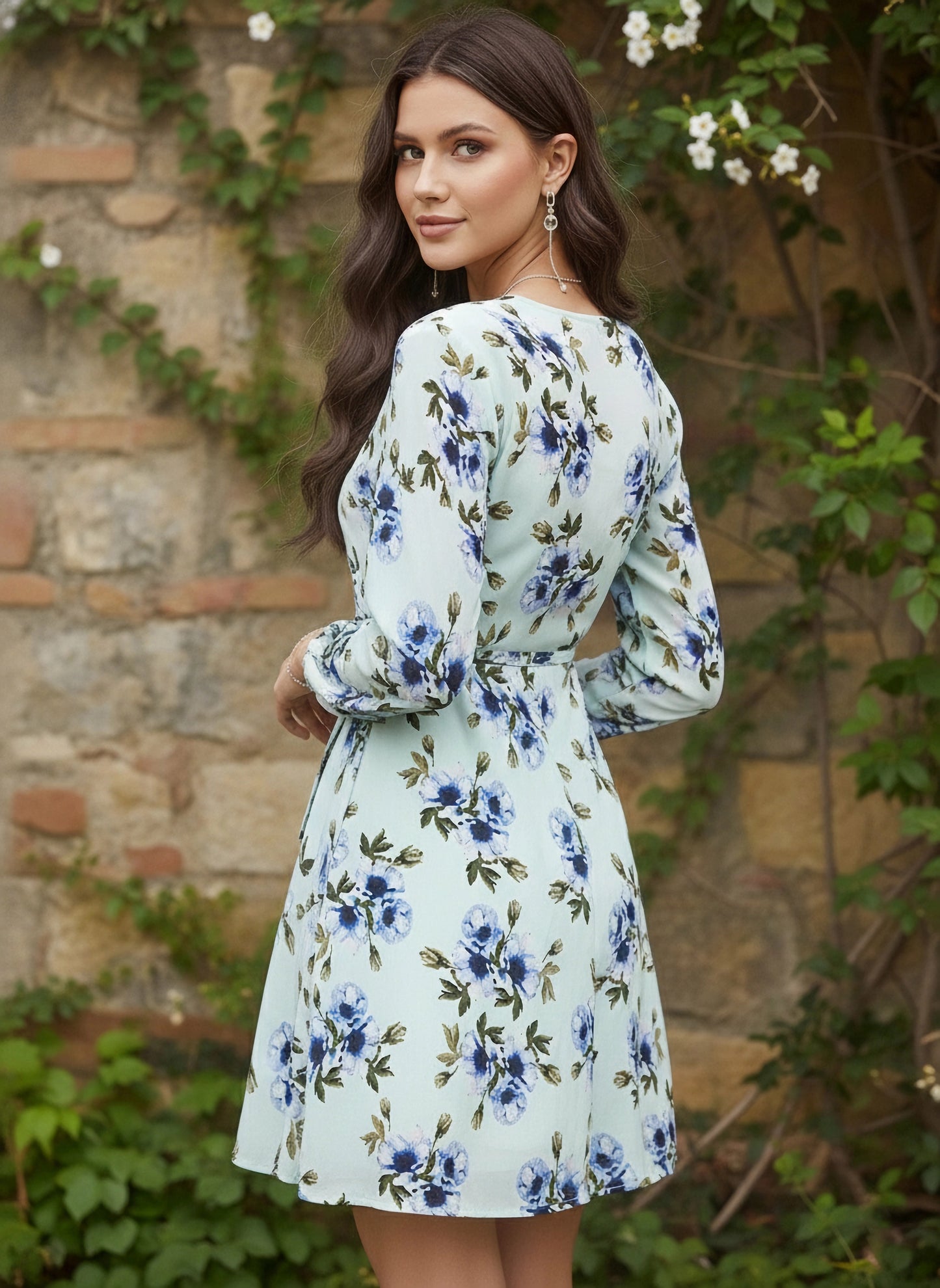 Berrylush Women Green Floral Printed A-Line Wrap Dress