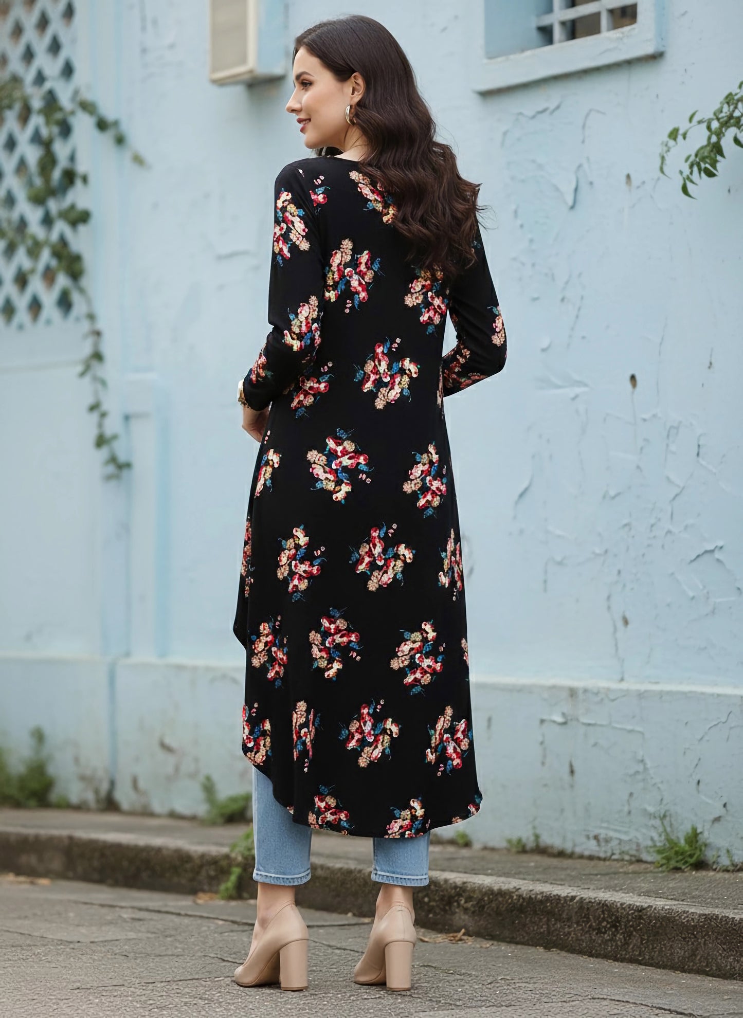 Berrylush Women Black & Pink Floral Printed Boat Neck Longline High-Low Top