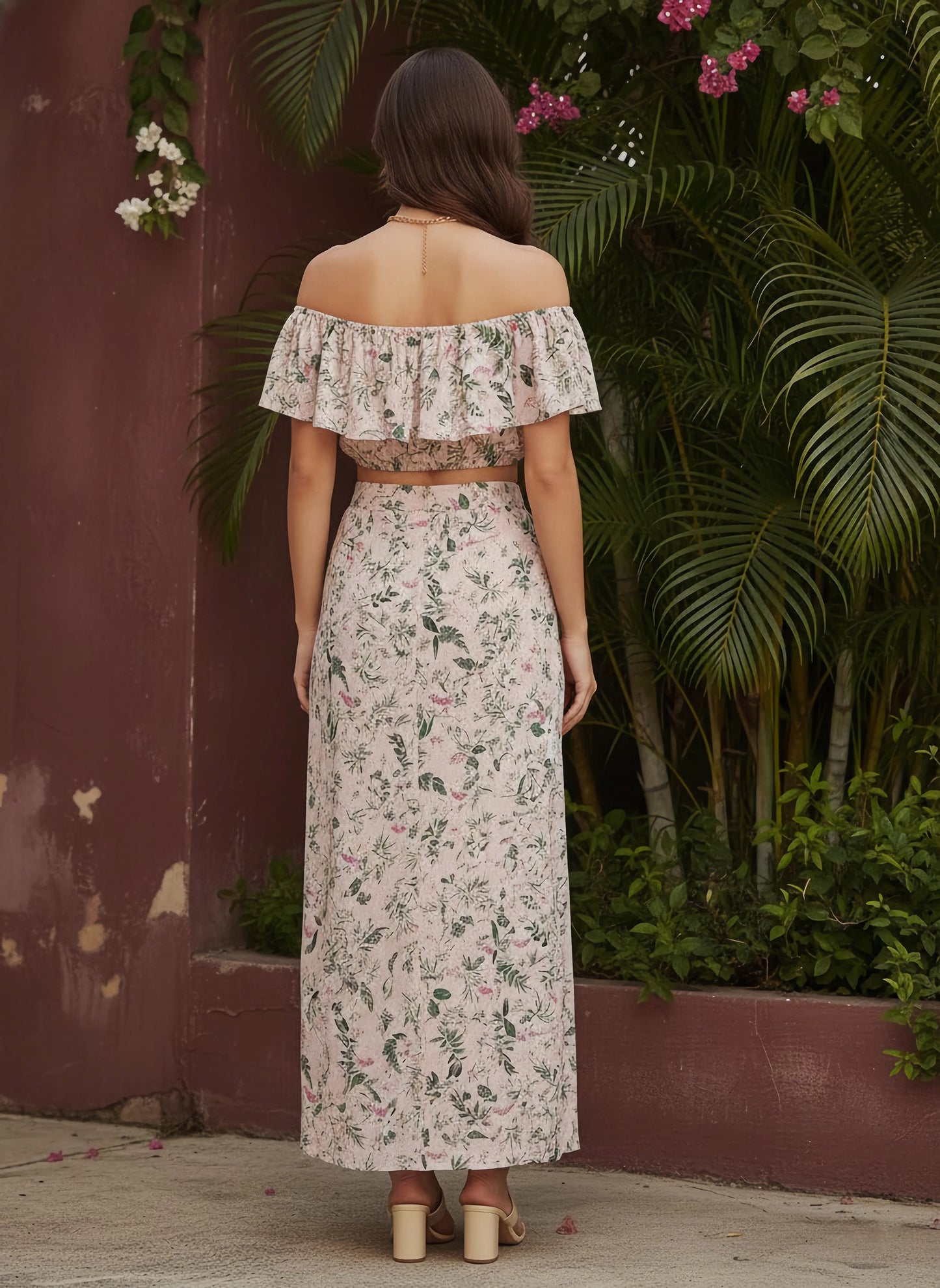 Berrylush Beige Floral Print Co-Ord Dress Set