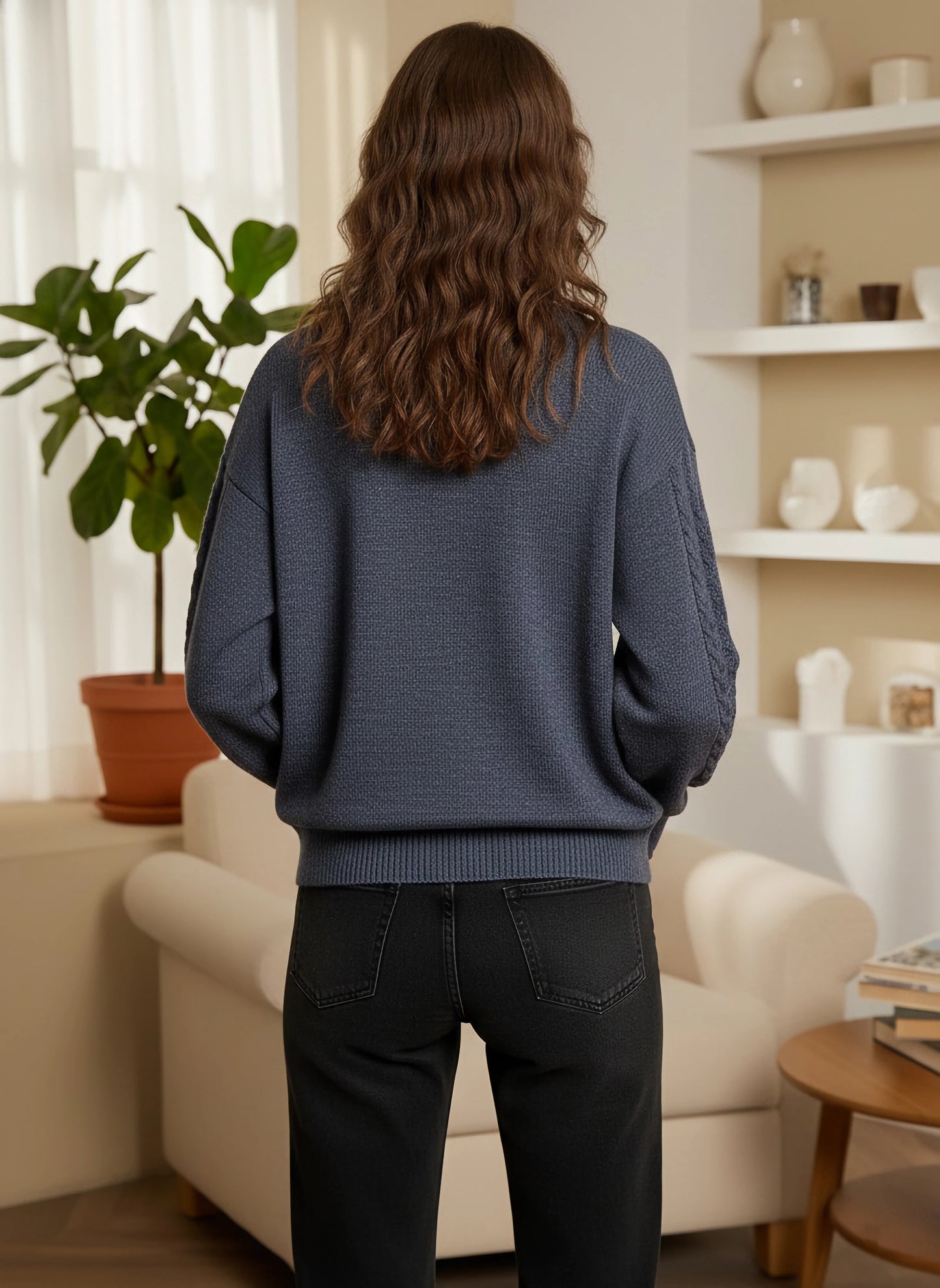 Berrylush Women Solid Grey V-Neck Drop-Shoulder Sleeves Acrylic Straight Hem Knitted Regular Sweater