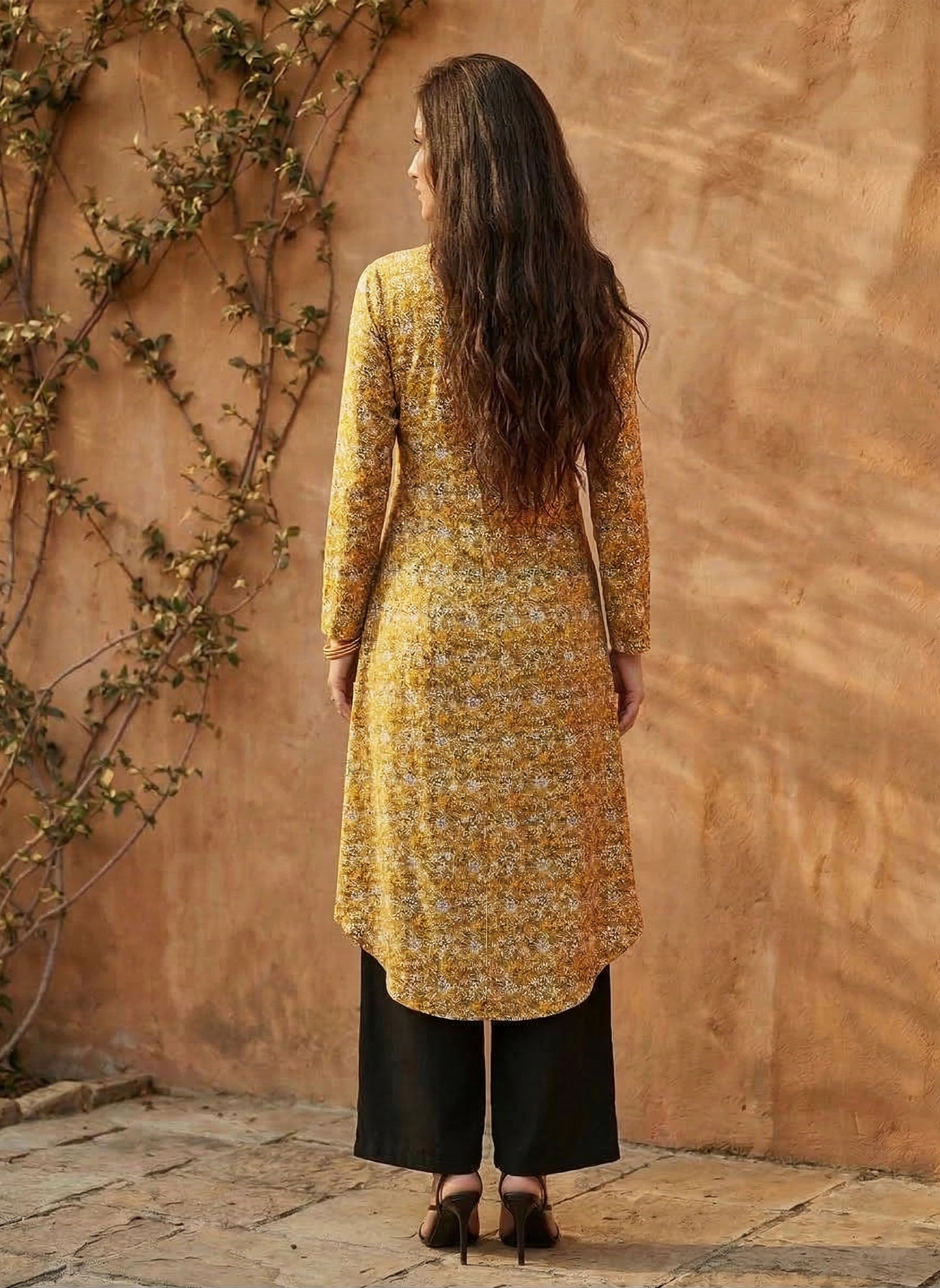 Berrylush Women Mustard Yellow Floral Printed High-Low Longline Top
