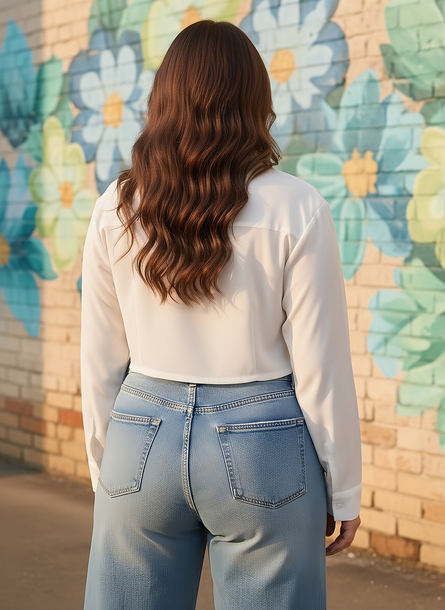 Berrylush Curve Women Solid White Spread Collar Neck Long Sleeves Front Button-Up Curved Crop Shirt