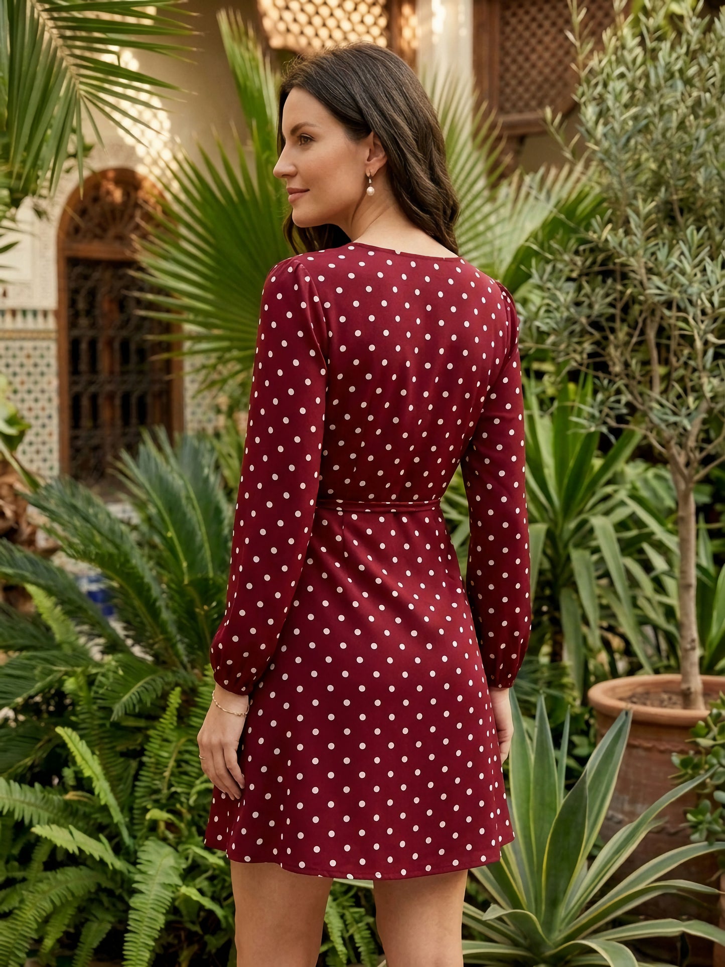 Berrylush Women Red & White Polka Dot Printed Wrap Mini Dress