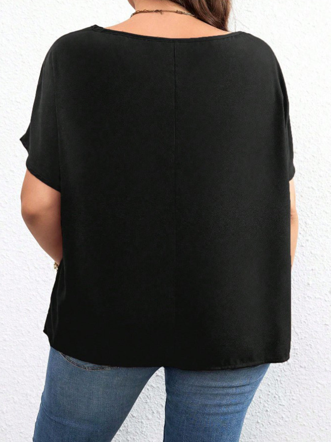 Berrylush Curve Women Black Solid Asymmetrical Neck Regular Top