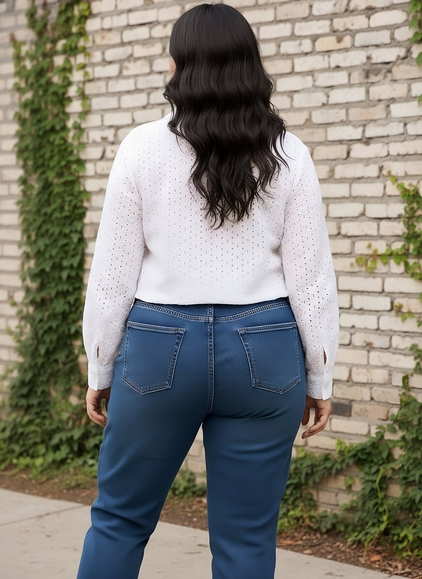 Berrylush Curve Women Solid White Spread Collar Neck Long Sleeves Schiffli Front Button-Up Straight Hem Regular Shirt