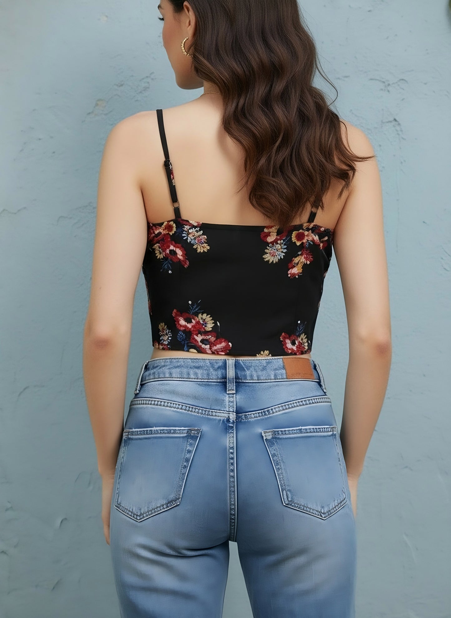 Berrylush Women Black & Red Floral Printed Tie-Up Crop Top