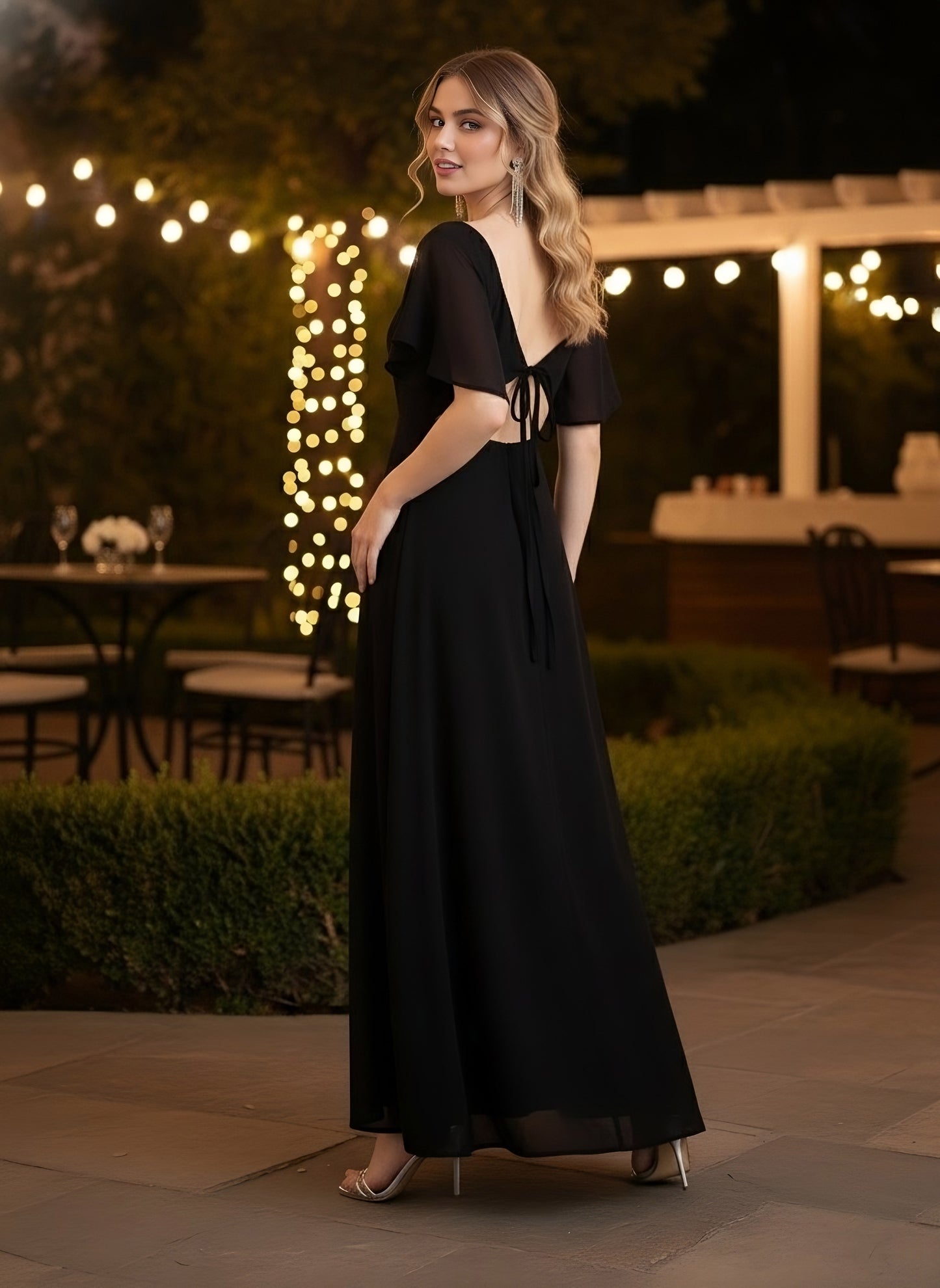 Berrylush Women Black Solid Sweetheart Neck A-Line Maxi Dress