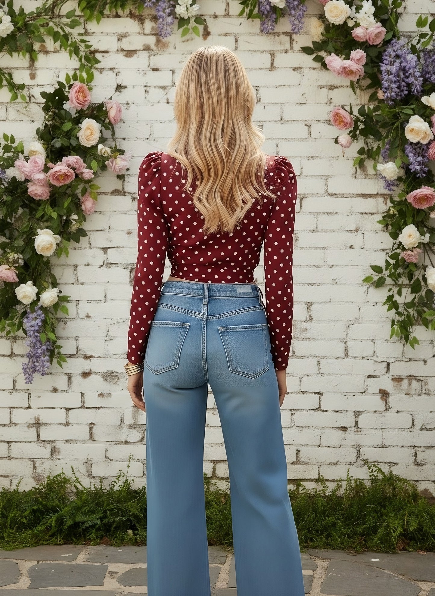 Berrylush Women Red Puff Sleeve Wrap Polka-Dot Crop Top