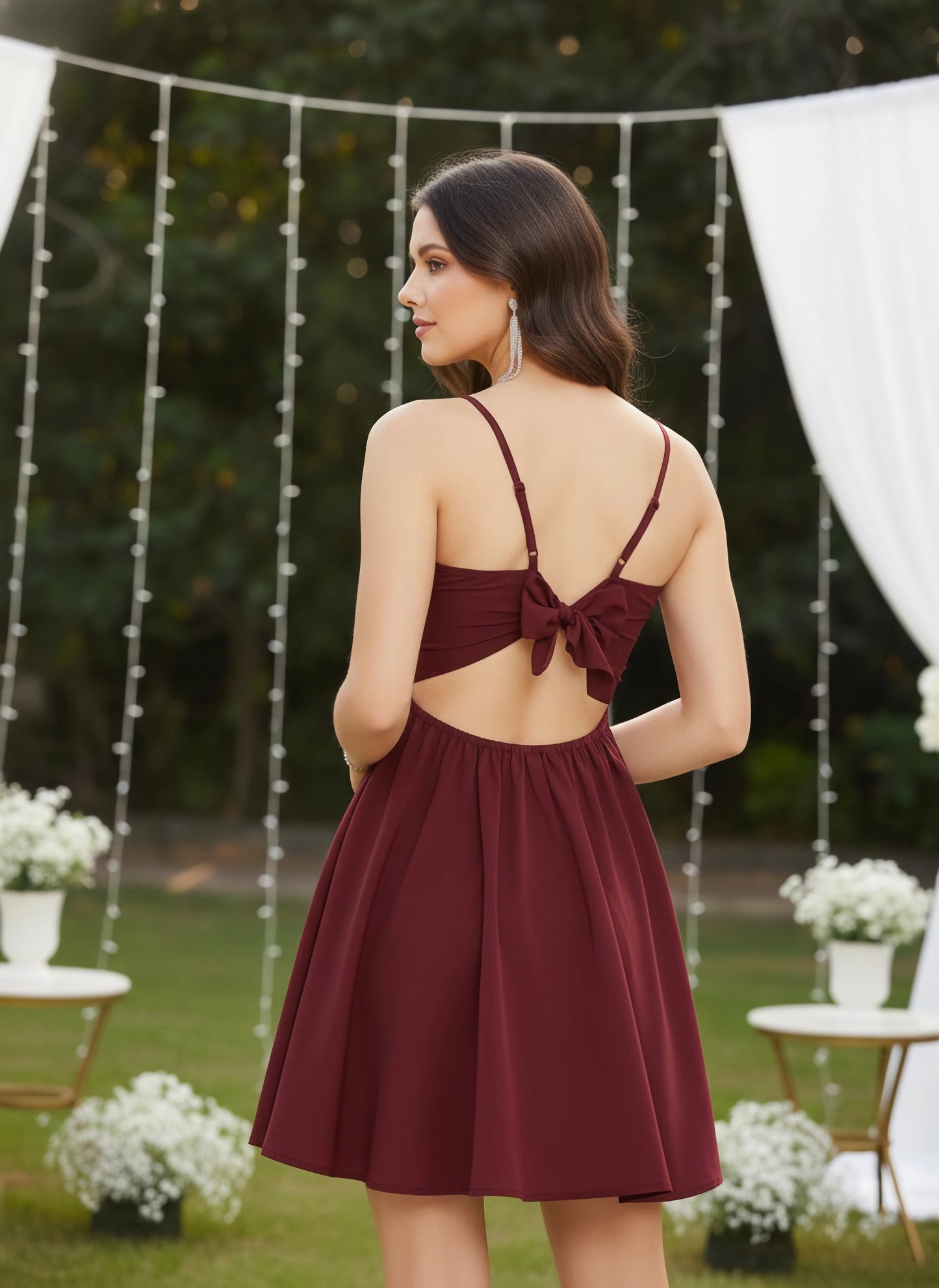 Berrylush Women Solid Maroon Front Twisted Knot Fit & Flare Mini Dress