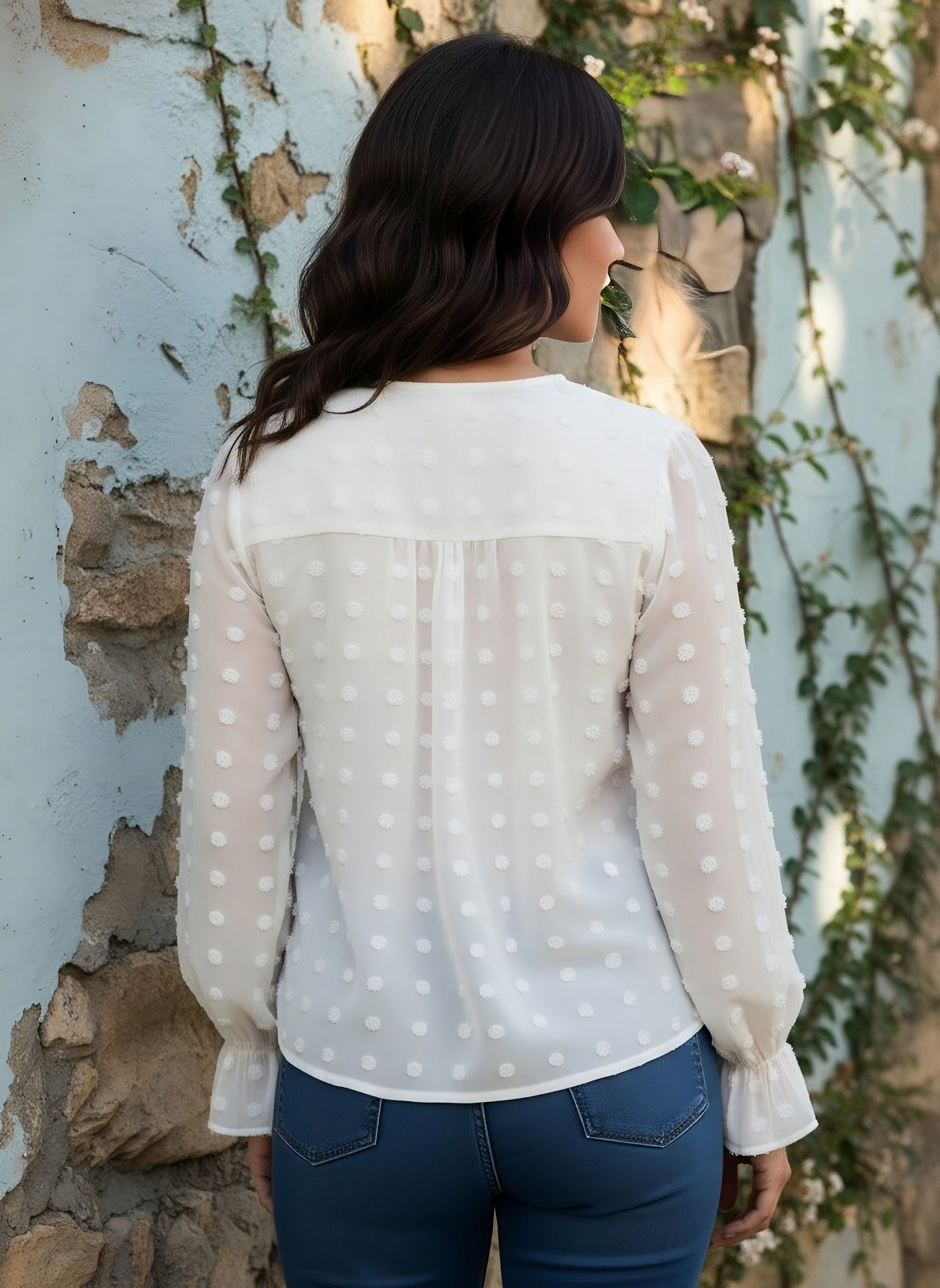 Berrylush BIZwear Women White Solid V-Neck Long Sleeve Regular Top