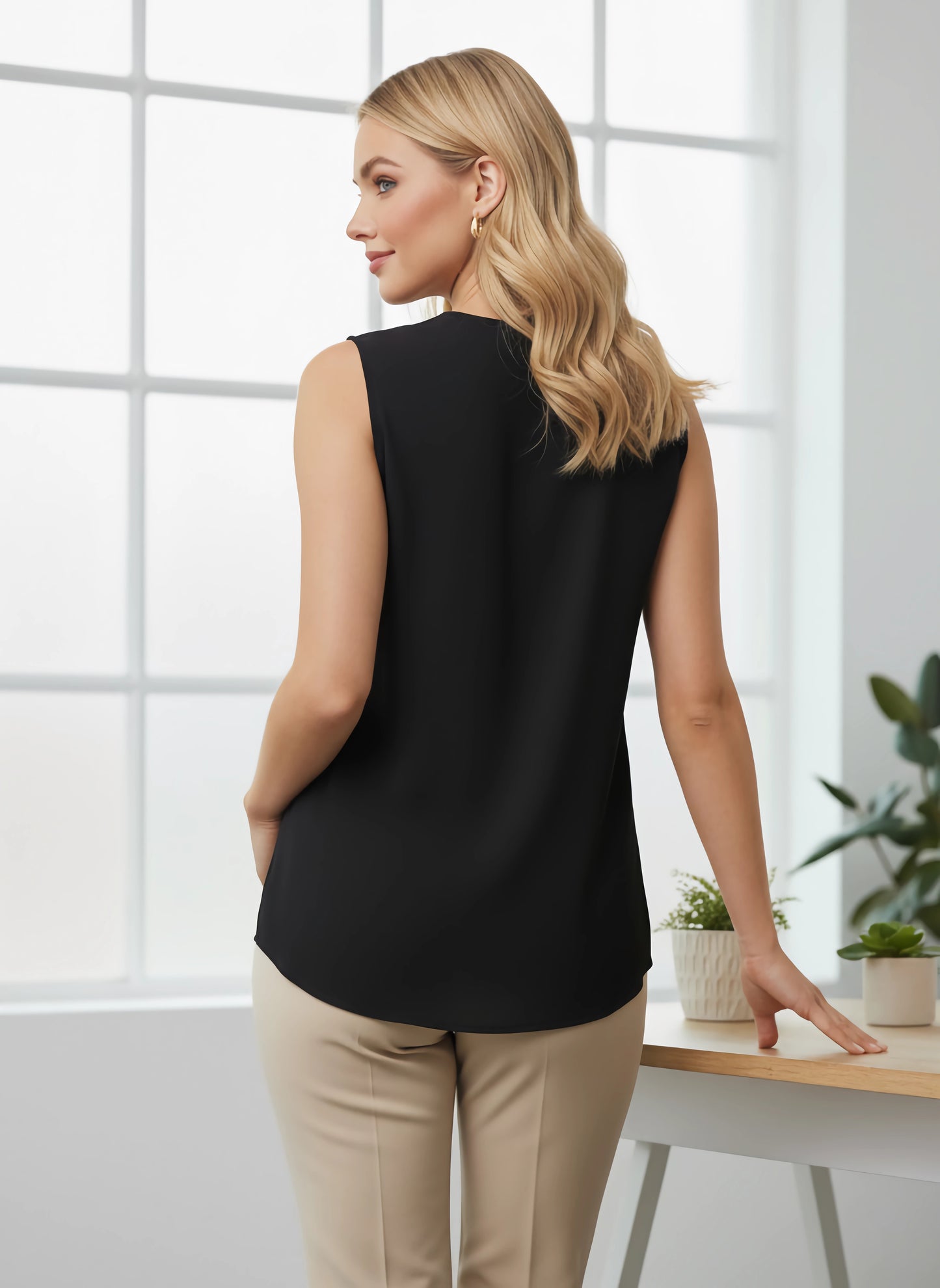 Berrylush BIZwear Women Solid Black V-Neck Sleeveless Polyester Layered Regular Top