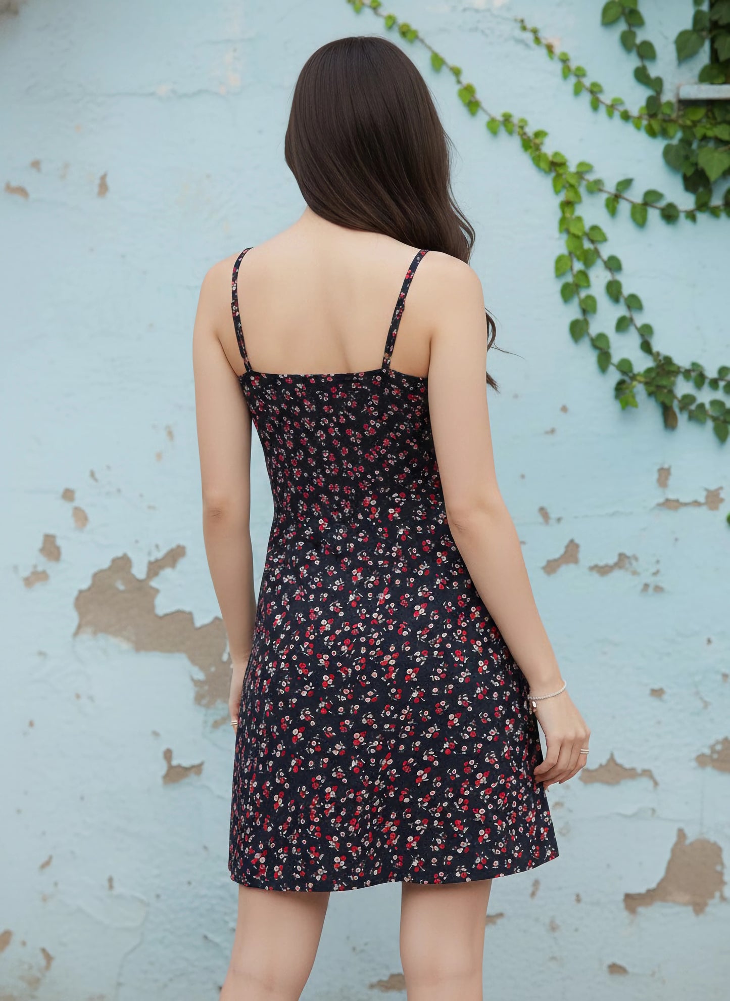 Berrylush Women Navy Blue & Red Floral Printed Square Neck Flared Fit & Flare Mini Dress