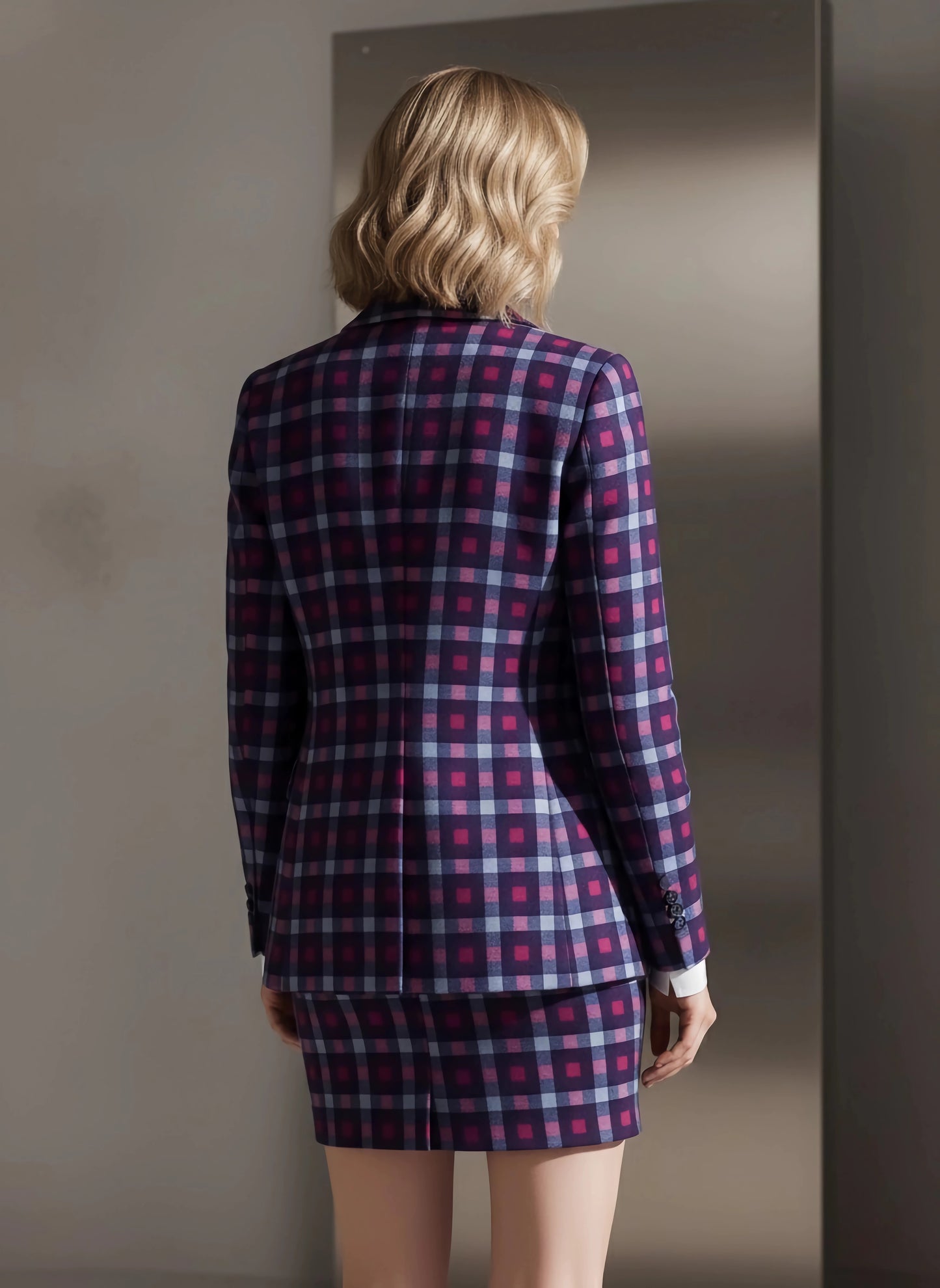 Berrylush BIZwear Women Multicolour Notched Collar Neck Double Breasted Regular Blazer & Slip-On Mini Skirt Co-Ord Set