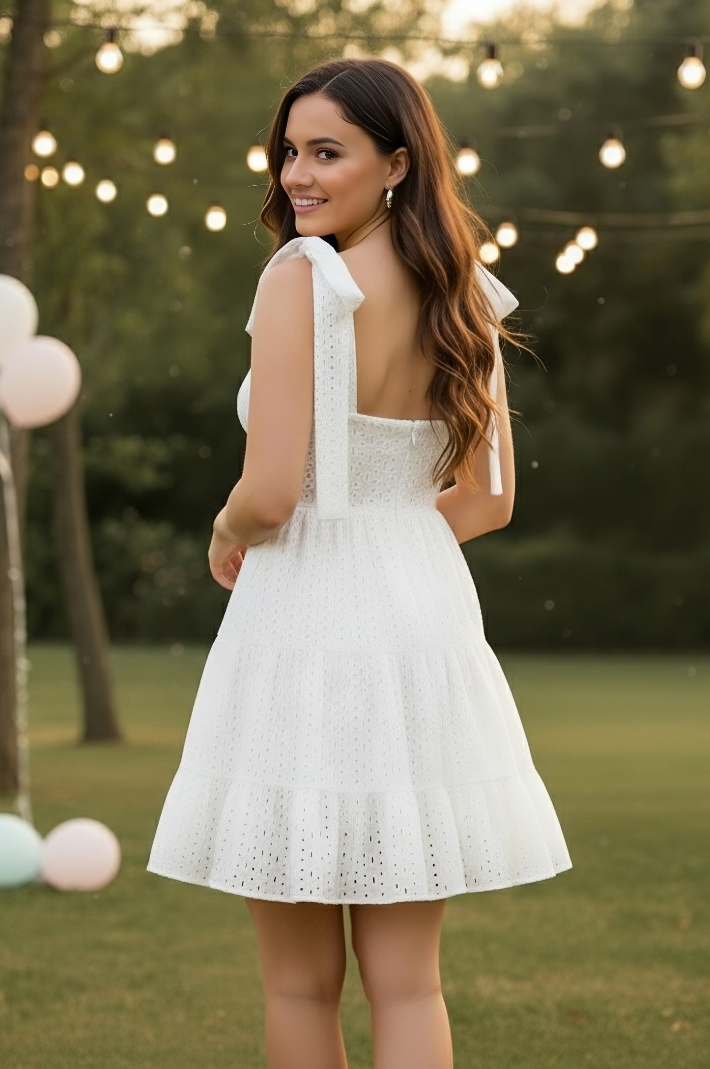 Berrylush Women White Solid Shoulder Straps Fit and Flare Mini Dress