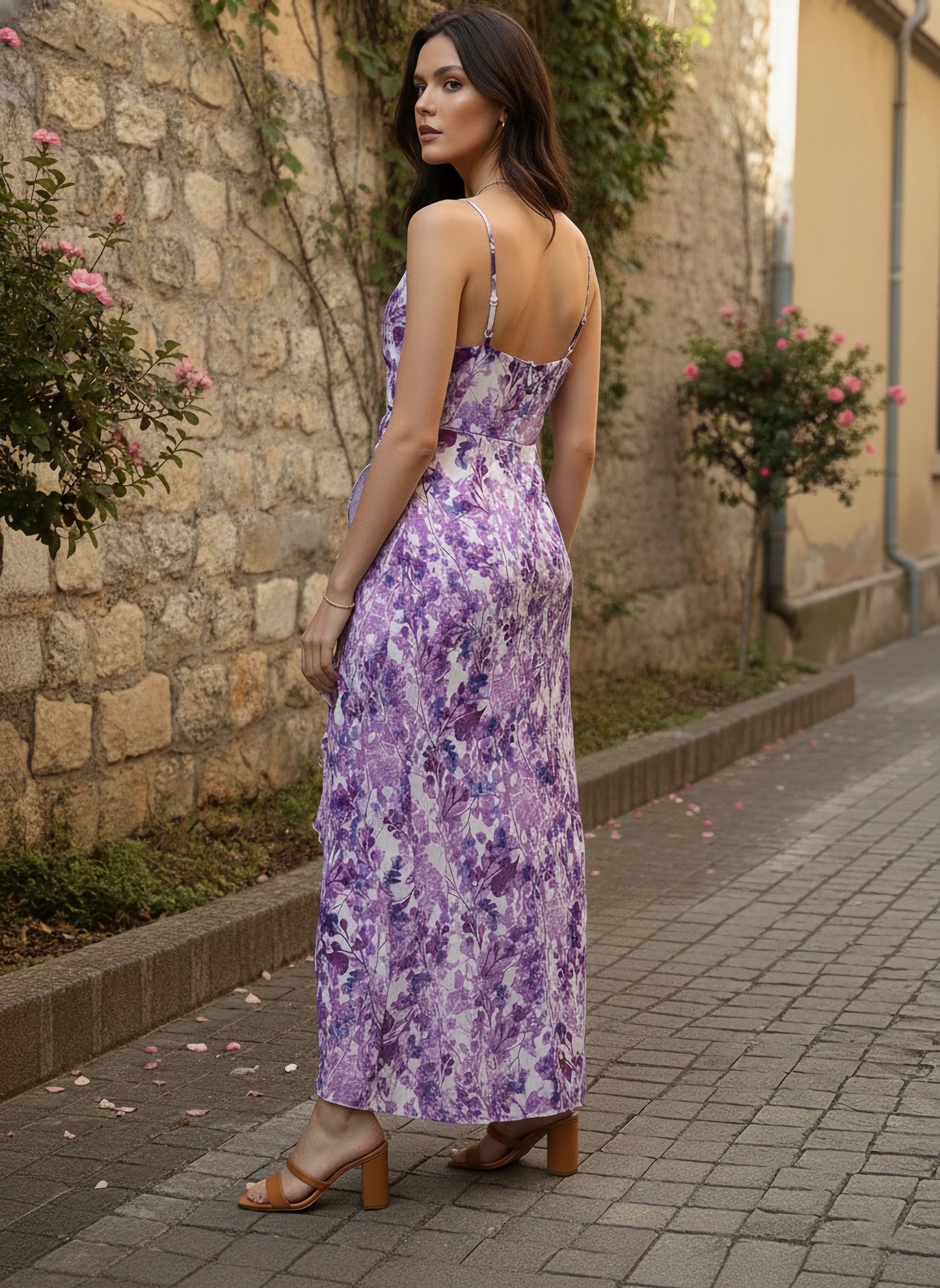 Berrylush Women White Floral Printed Asymmetric Hem Maxi Dress