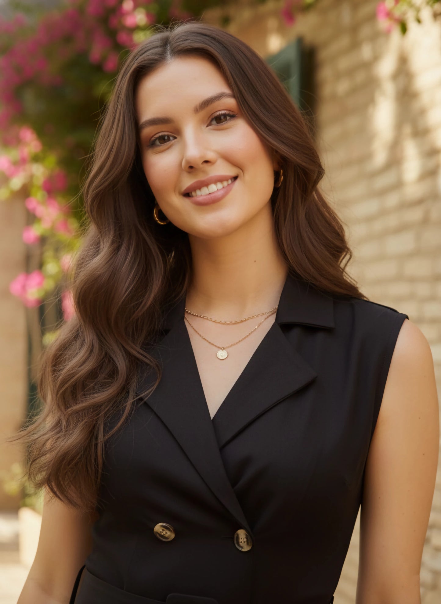 Berrylush Women Solid Black V-Neck Sleeveless Button-Up Buckle Belted Straight Hem Mini Blazer Dress