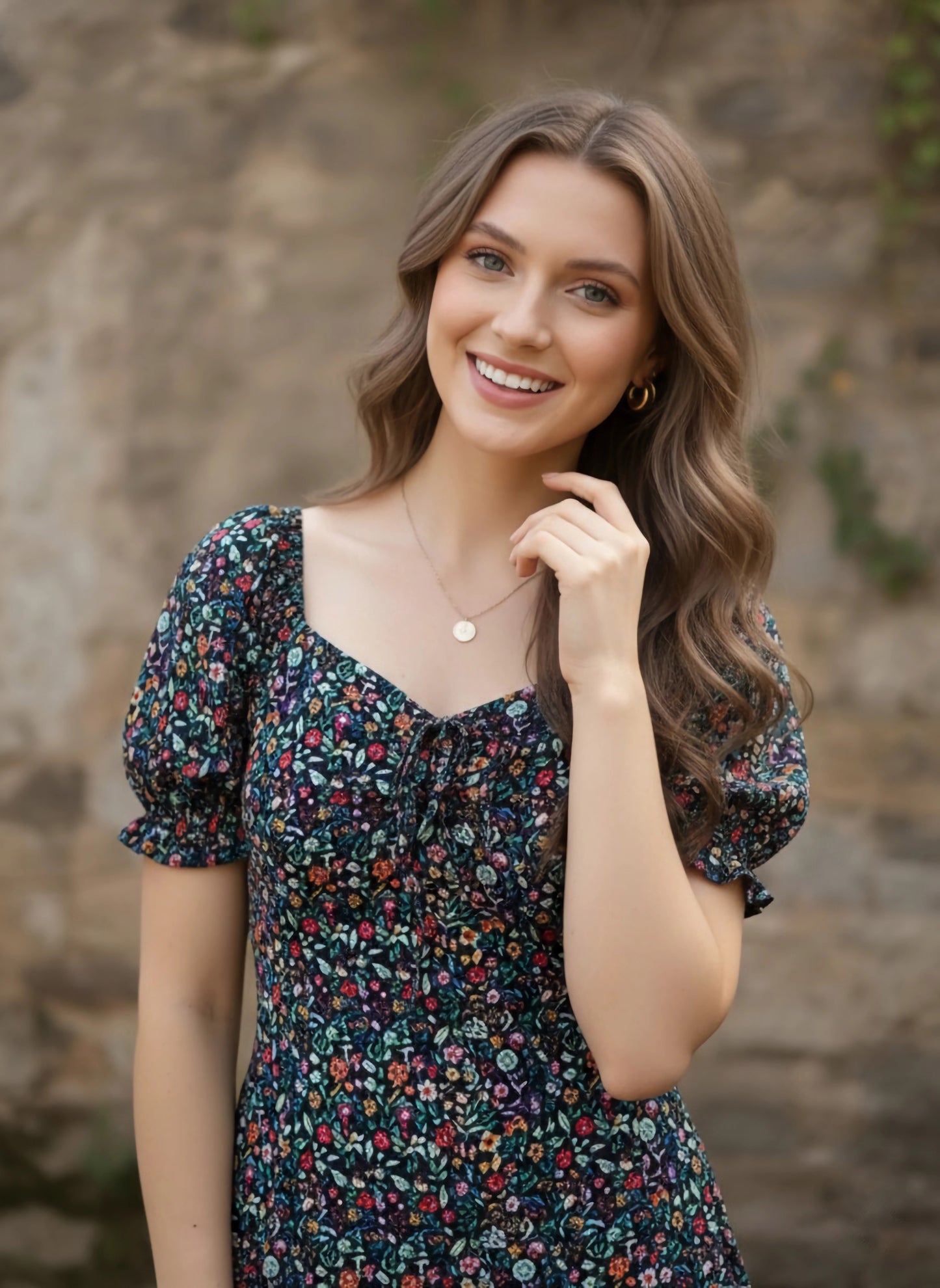 Berrylush Women Navy Blue Floral Printed Sweetheart Neck Crepe A-Line Mini Dress