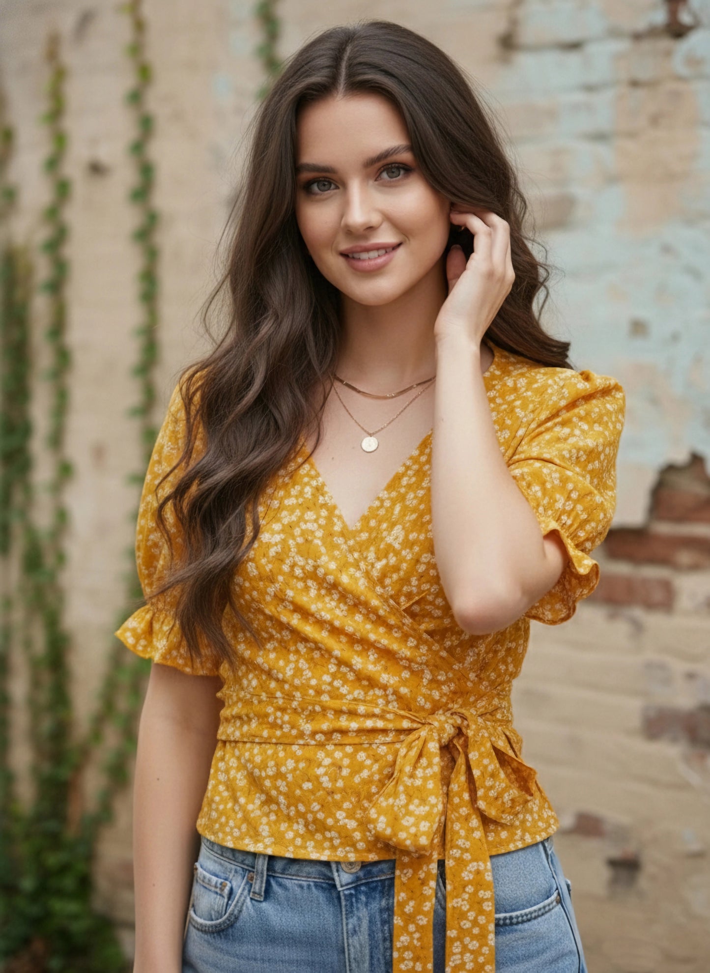 Berrylush Women Yellow & White Floral Printed Tie Knot Top