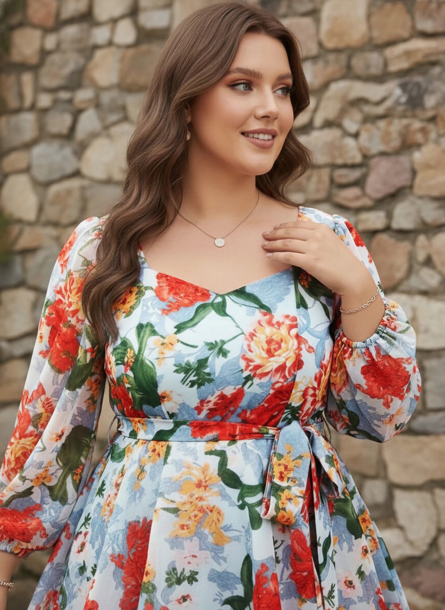 Plus Size Blue & Red Floral Printed Sweetheart Neck Tie-Up Waist Pleated Mini Jumpsuit