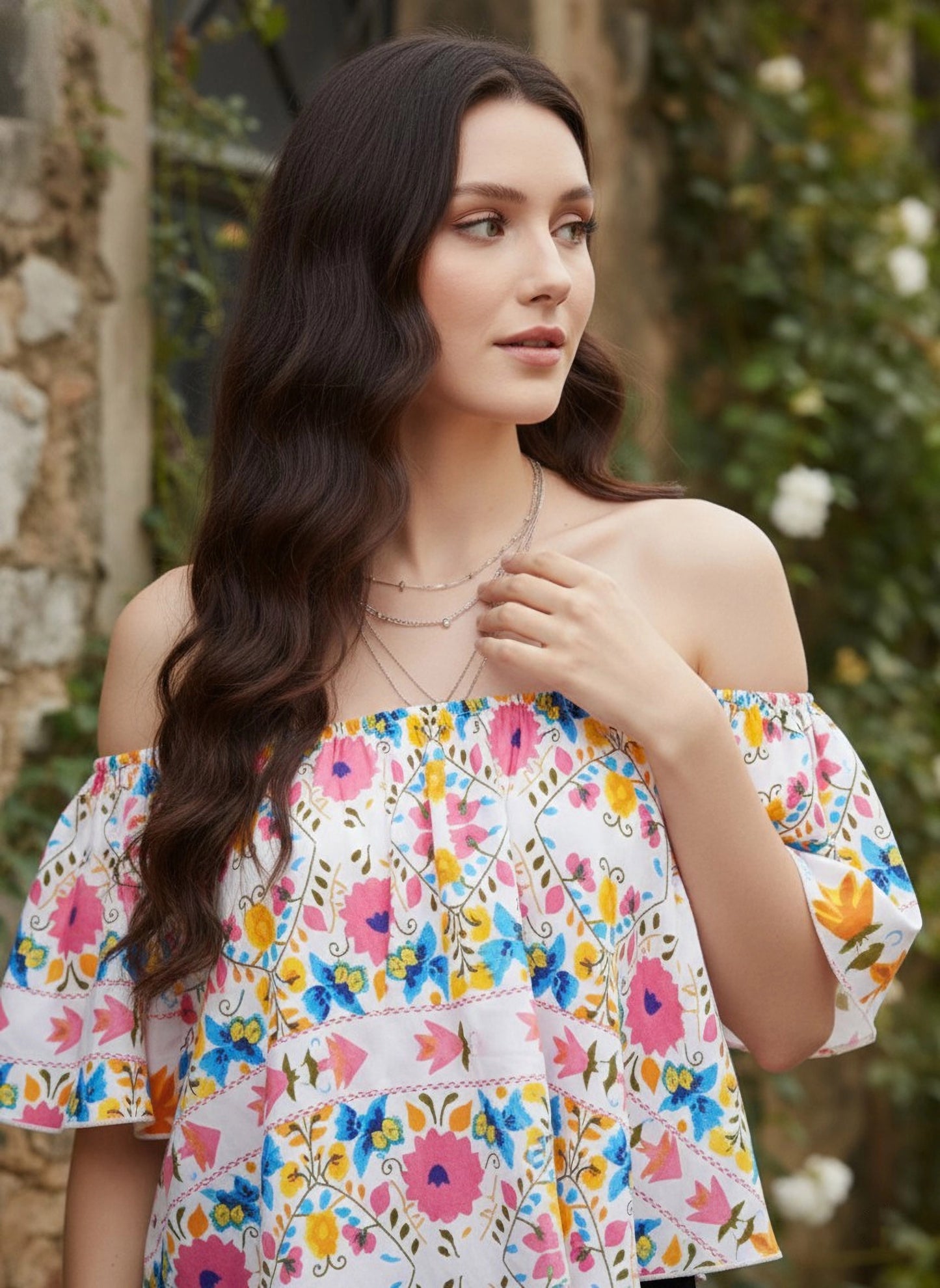 Berrylush Women White Floral Print Off-The-Shoulder Crop Top