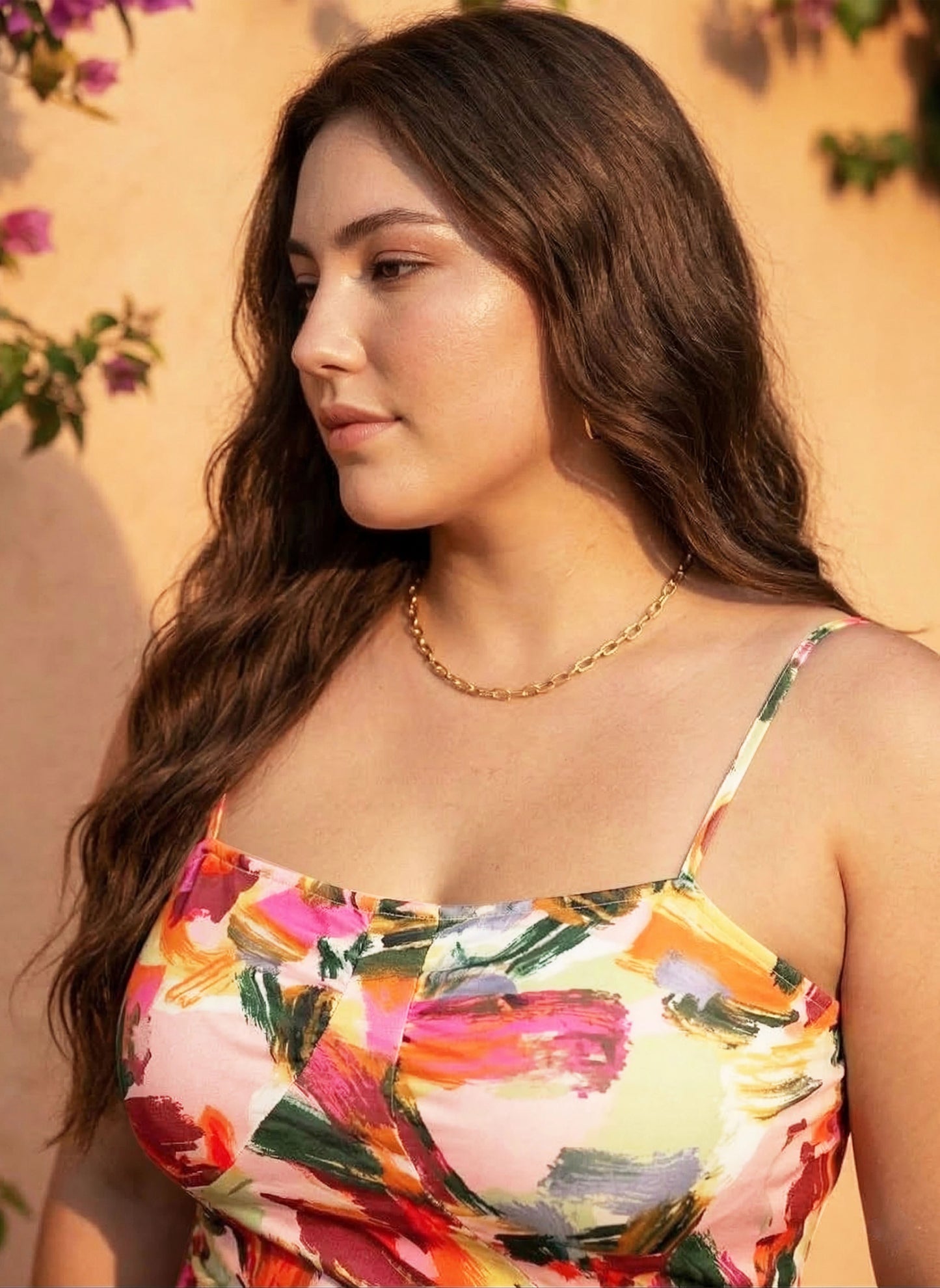 Berrylush Women Plus Size Pink Abstract Printed Square Neck Asymmetrical Hem Ruched A-Line Midi Dress