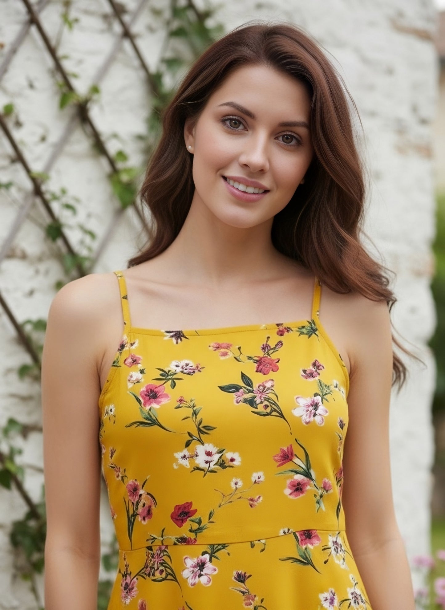 Berrylush Women Yellow & Red Floral Printed Square Neck Fit & Flare Mini Dress
