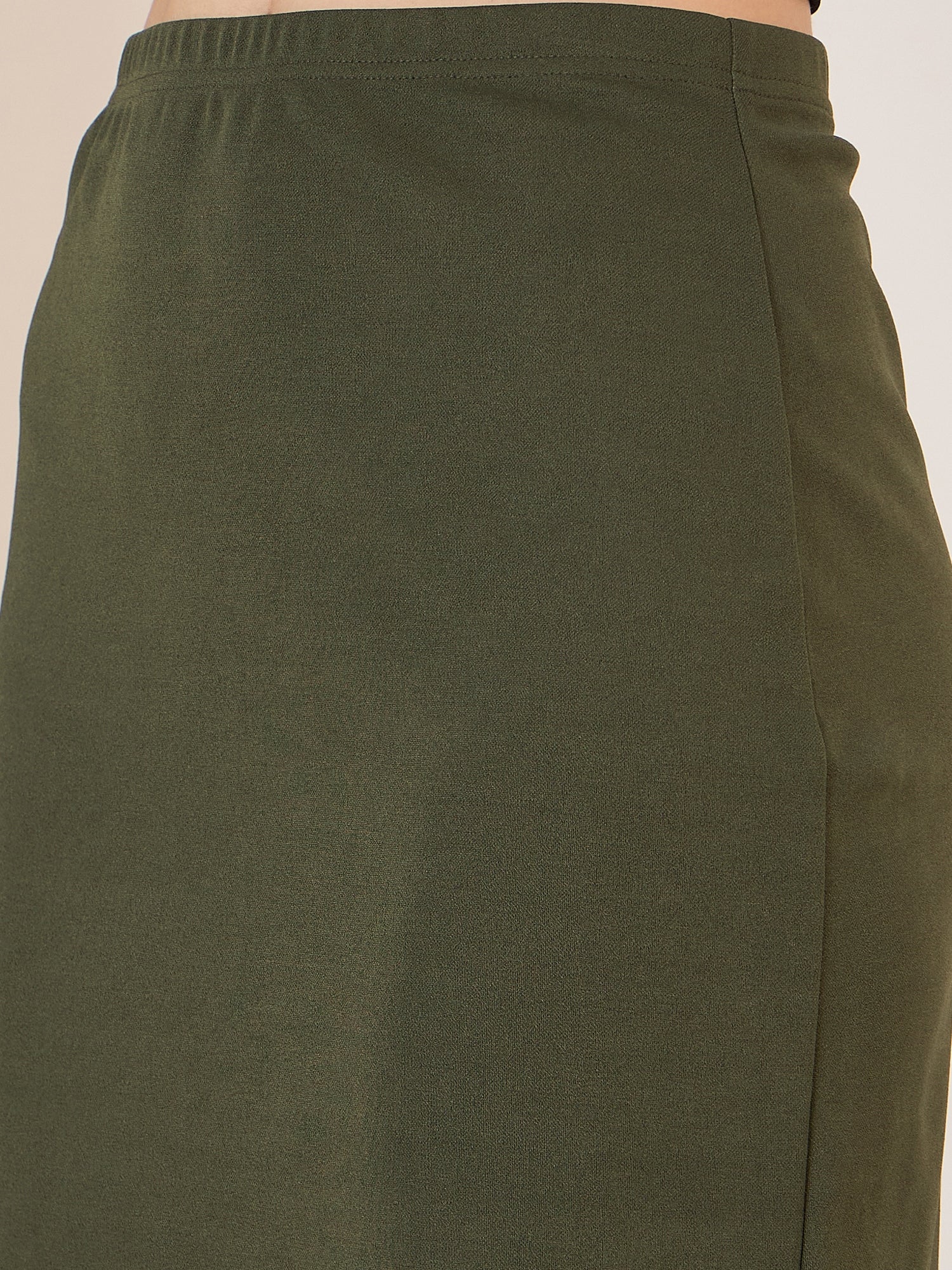 Women Solid Olive Green High-Rise Elastic Waist Slip-On Straight
