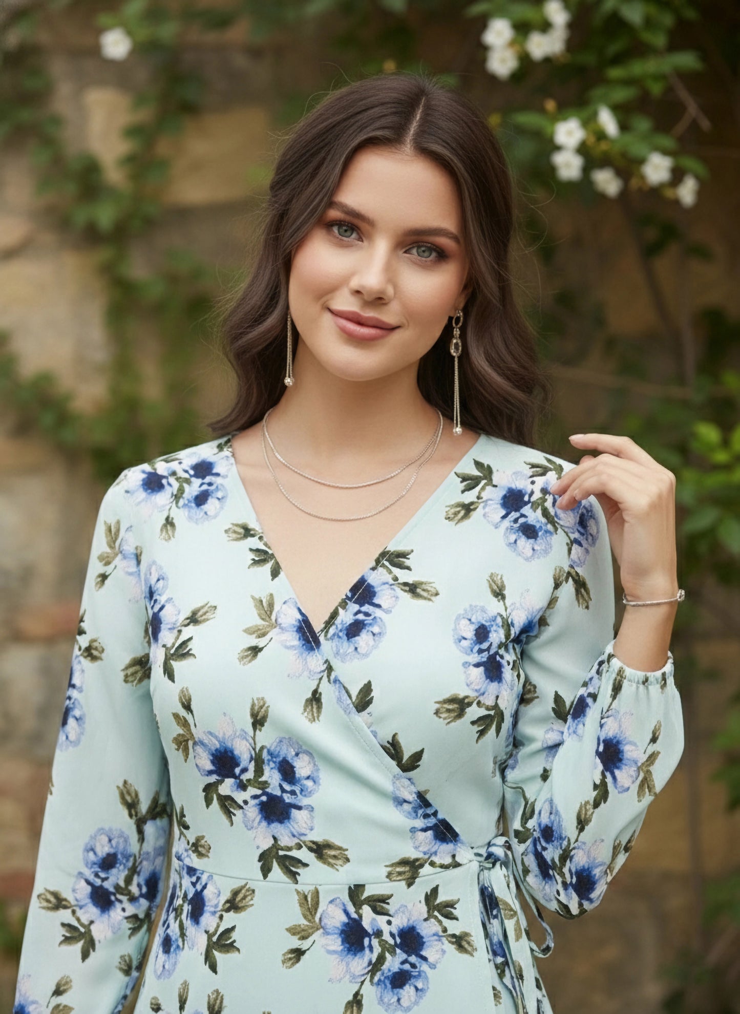 Berrylush Women Green Floral Printed A-Line Wrap Dress