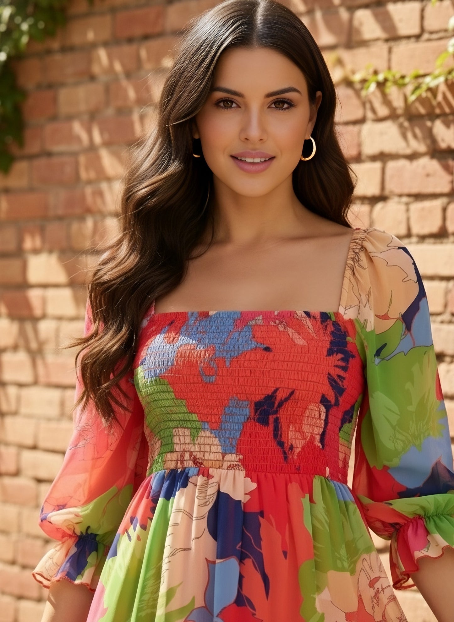 Berrylush Women Red Floral Print Square Neck Smocked Fit & Flare Mini Dress