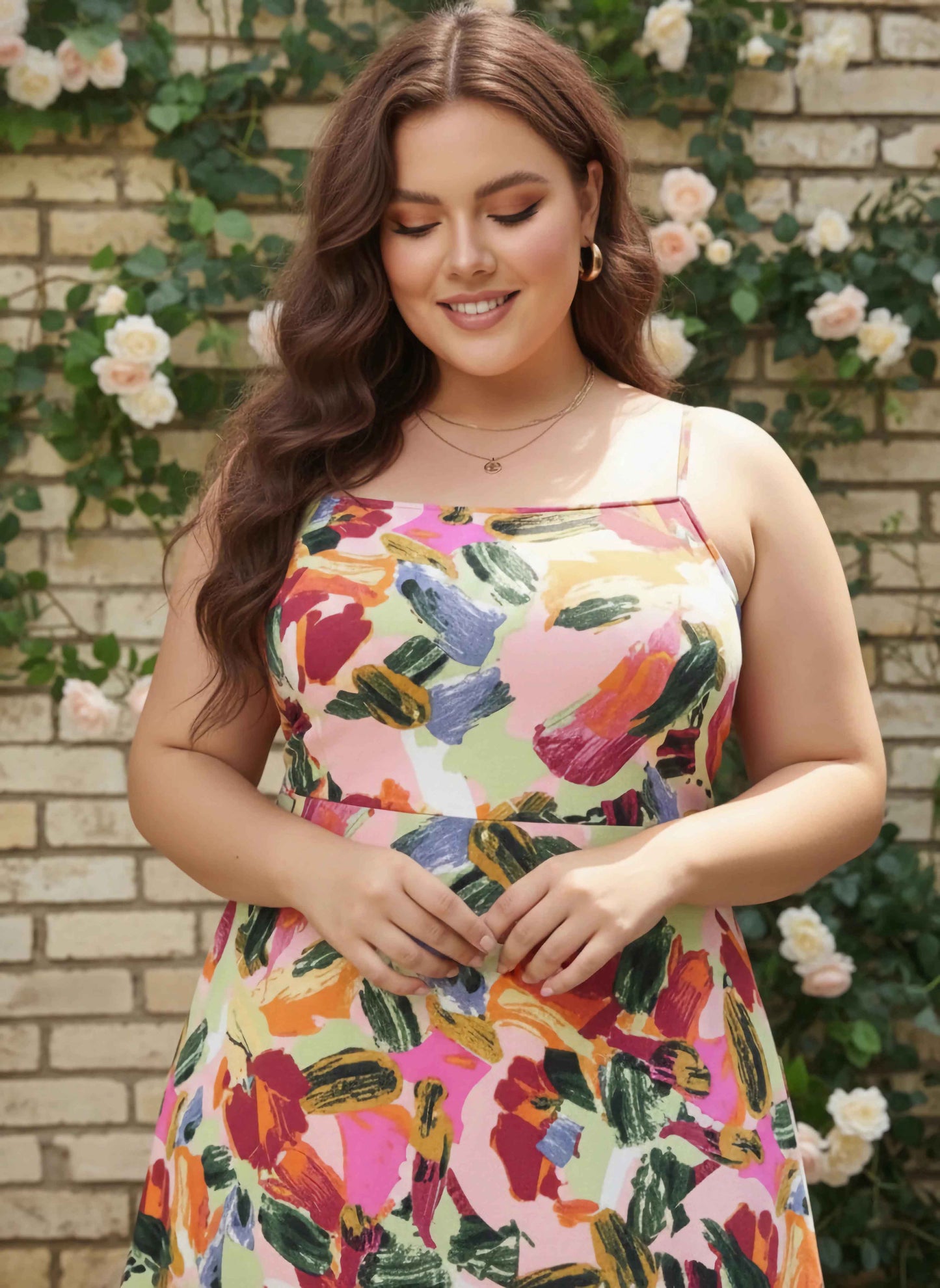 Berrylush Curve Women Pretty Pink Abstract Noughties Spaghetti Dress