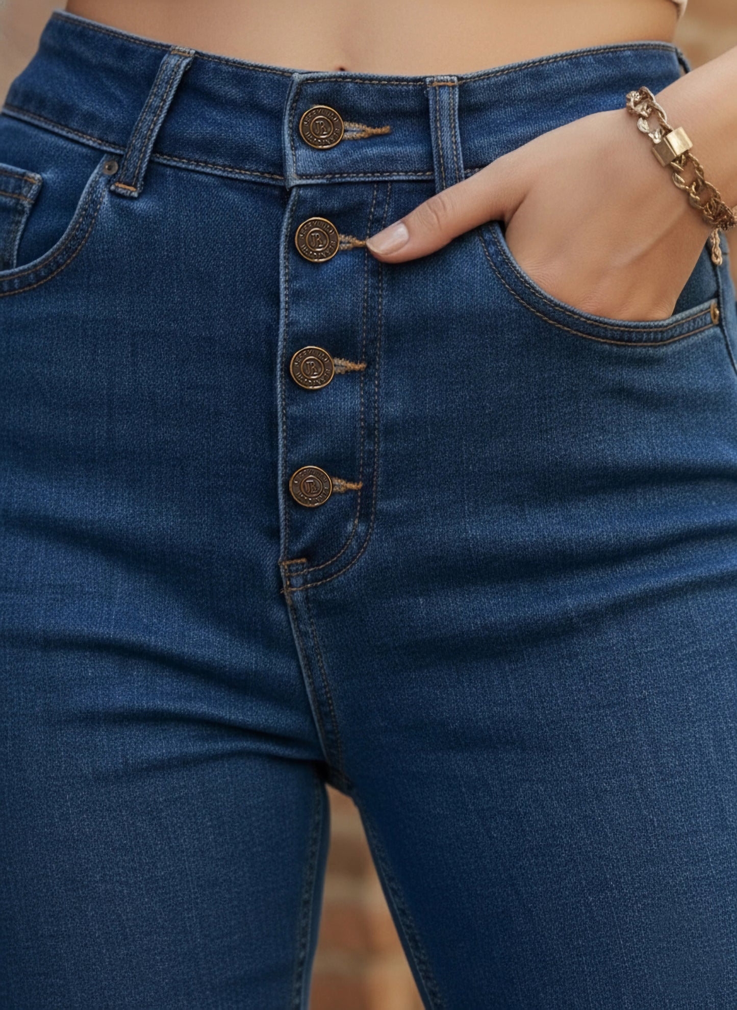 Solid Blue High-Rise Waist Cotton Slim-Fit Knitted Regular Jeans