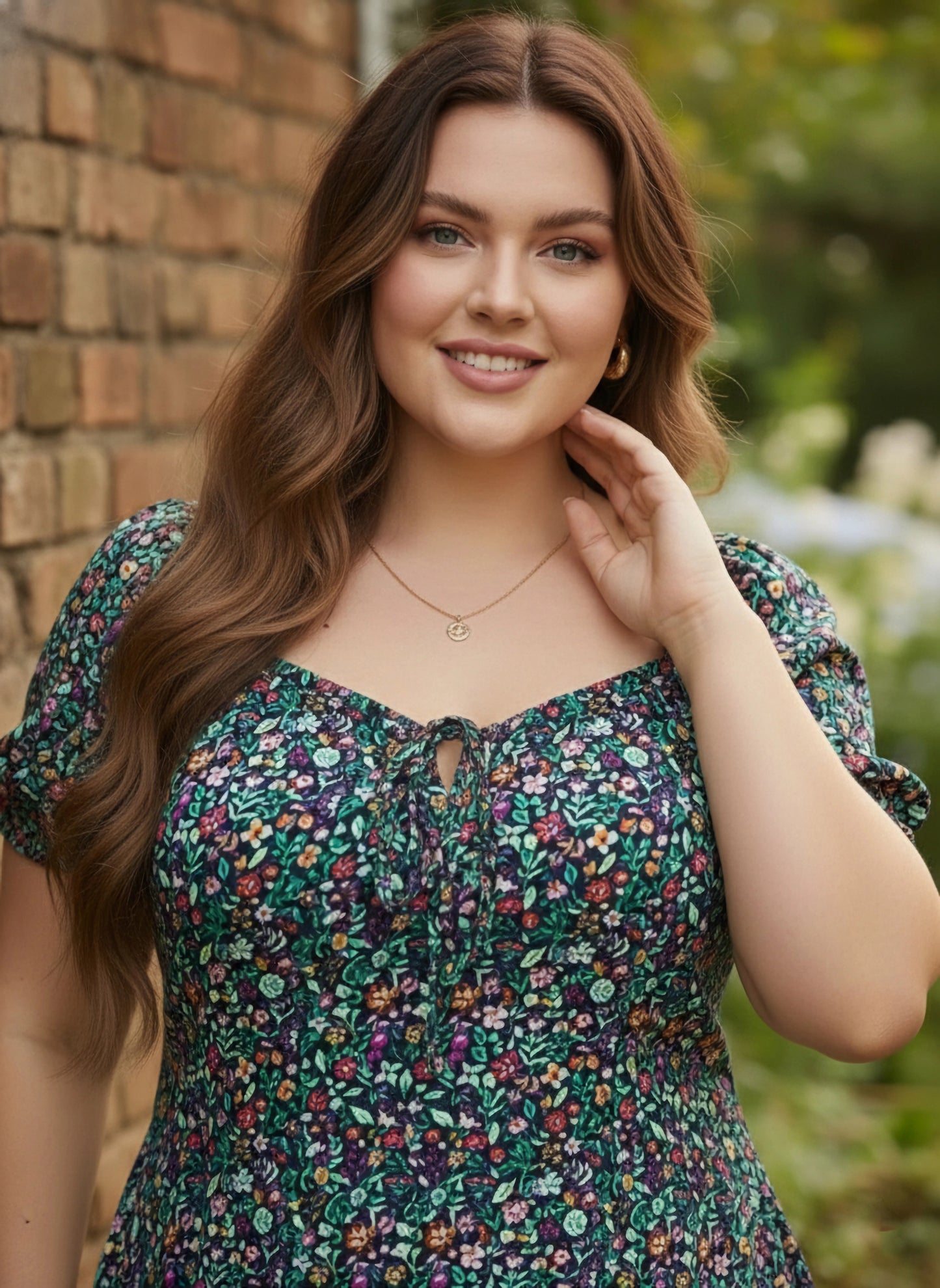 Berrylush Curve Plus Size Navy Blue & Green Floral Printed A-Line Mini Dress
