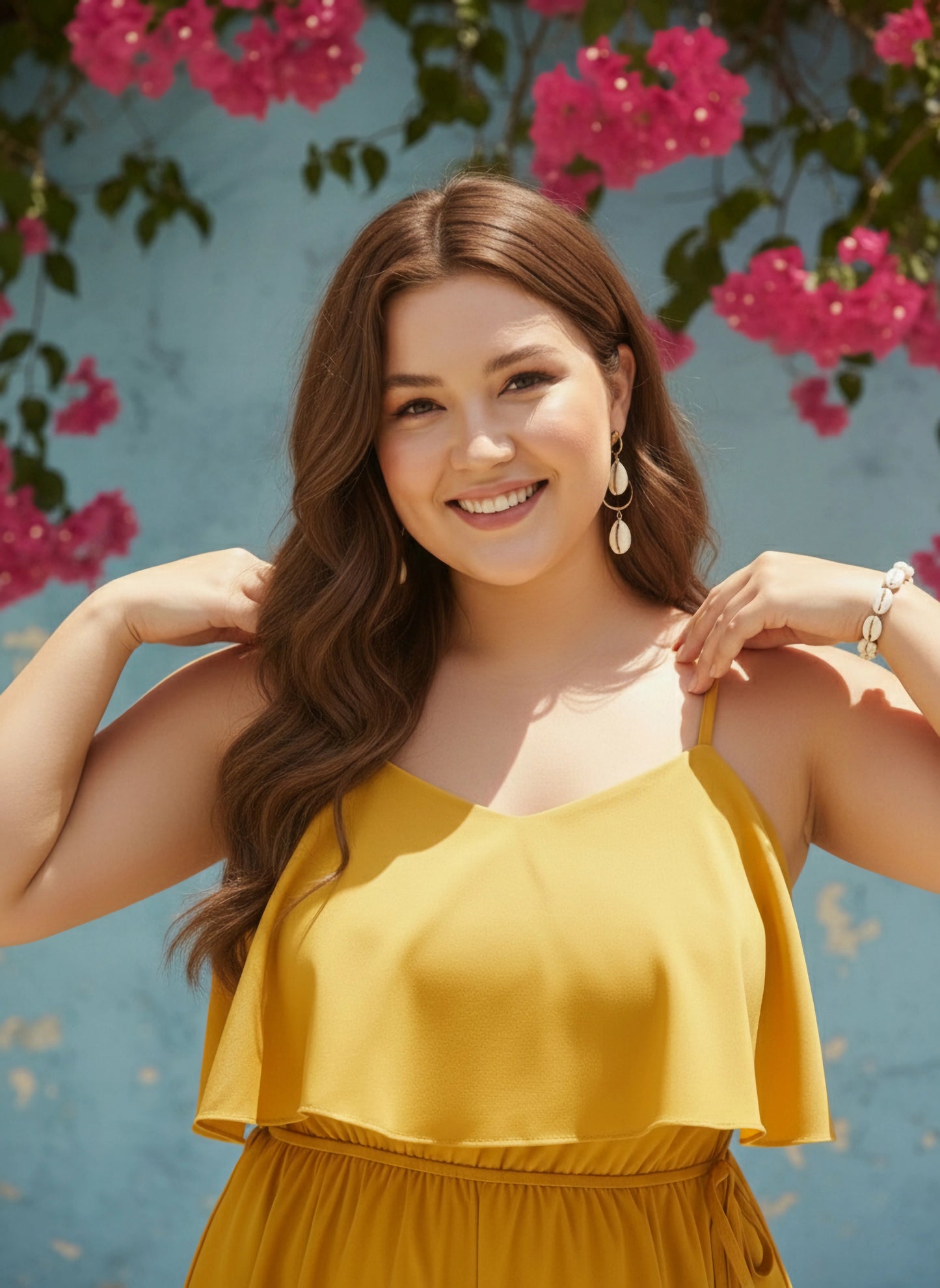 Berrylush Curve Women Solid Yellow Sweetheart Neck Sleeveless Waist Tie-Up Front Layered Mini Playsuit