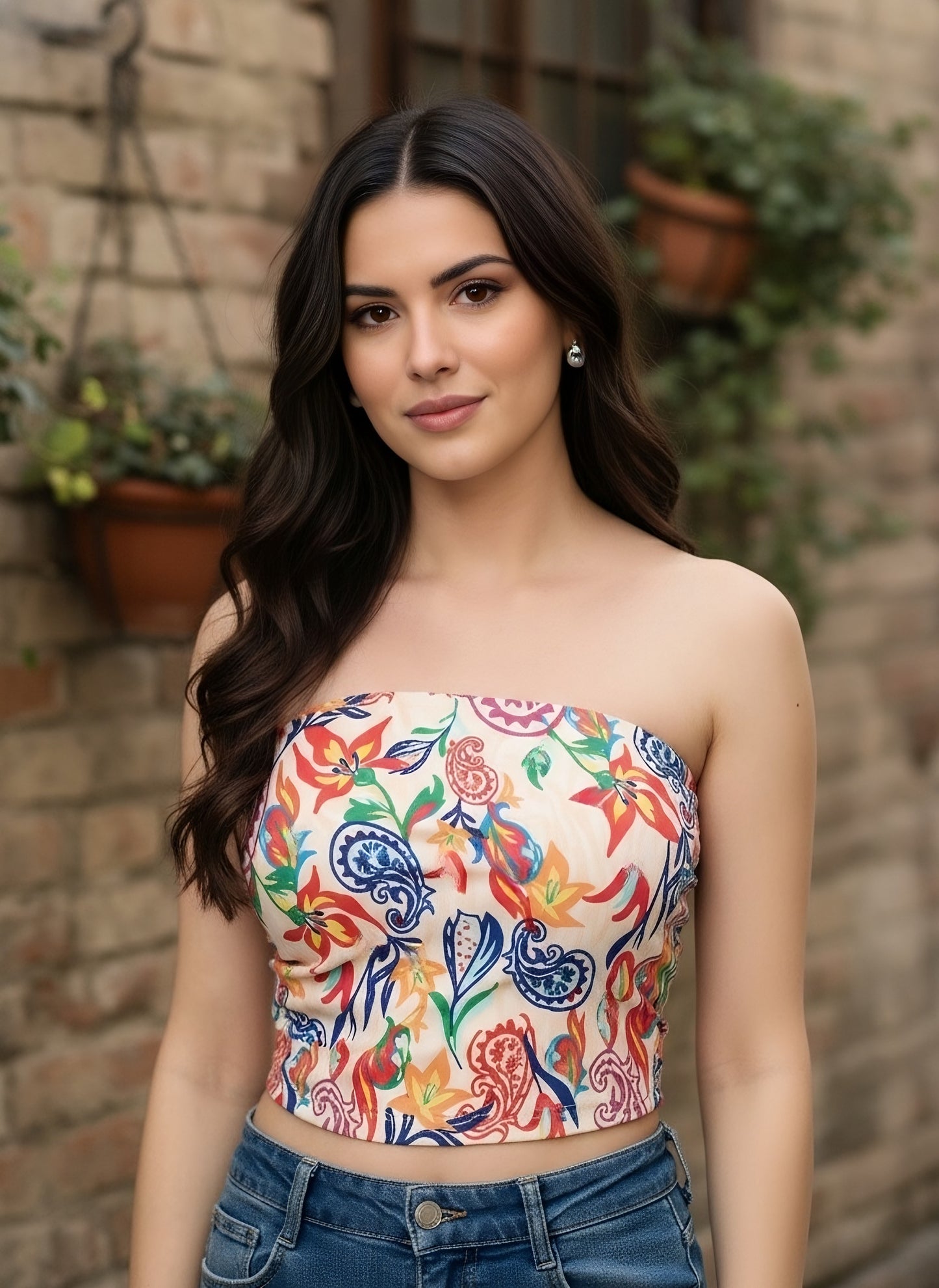 Berrylush Women Multi Color Floral Print Strapless Tube Crop Top