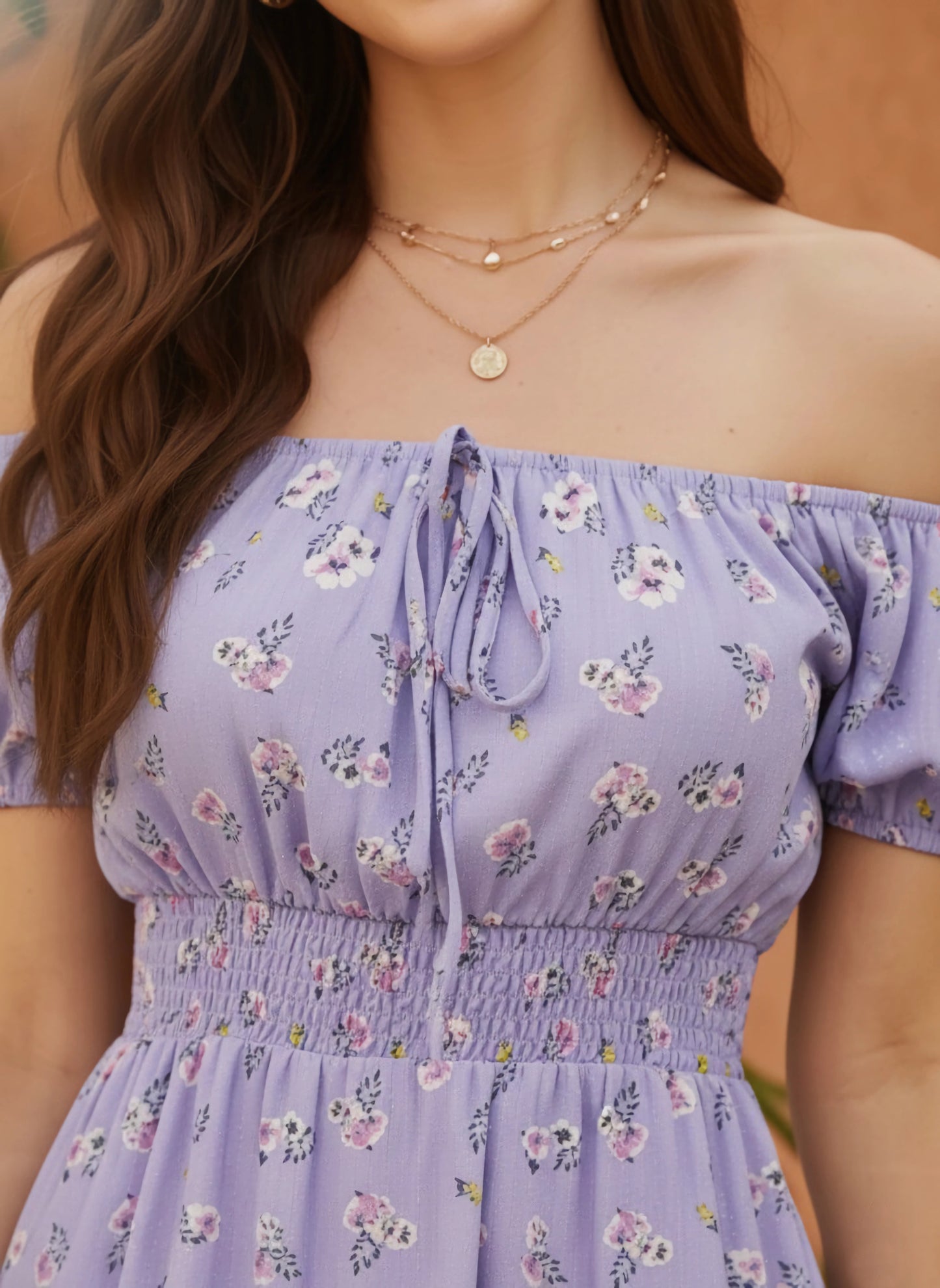 Berrylush Women Purple & White Floral Printed Off-Shoulder Neck Front Tie-Up Pleated Fit & Flare Mini Dress