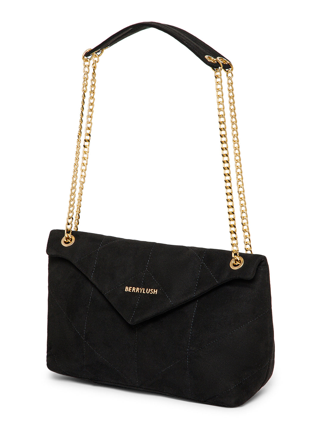 Berrylush Women Black Structured Quilted Shoulder Bag