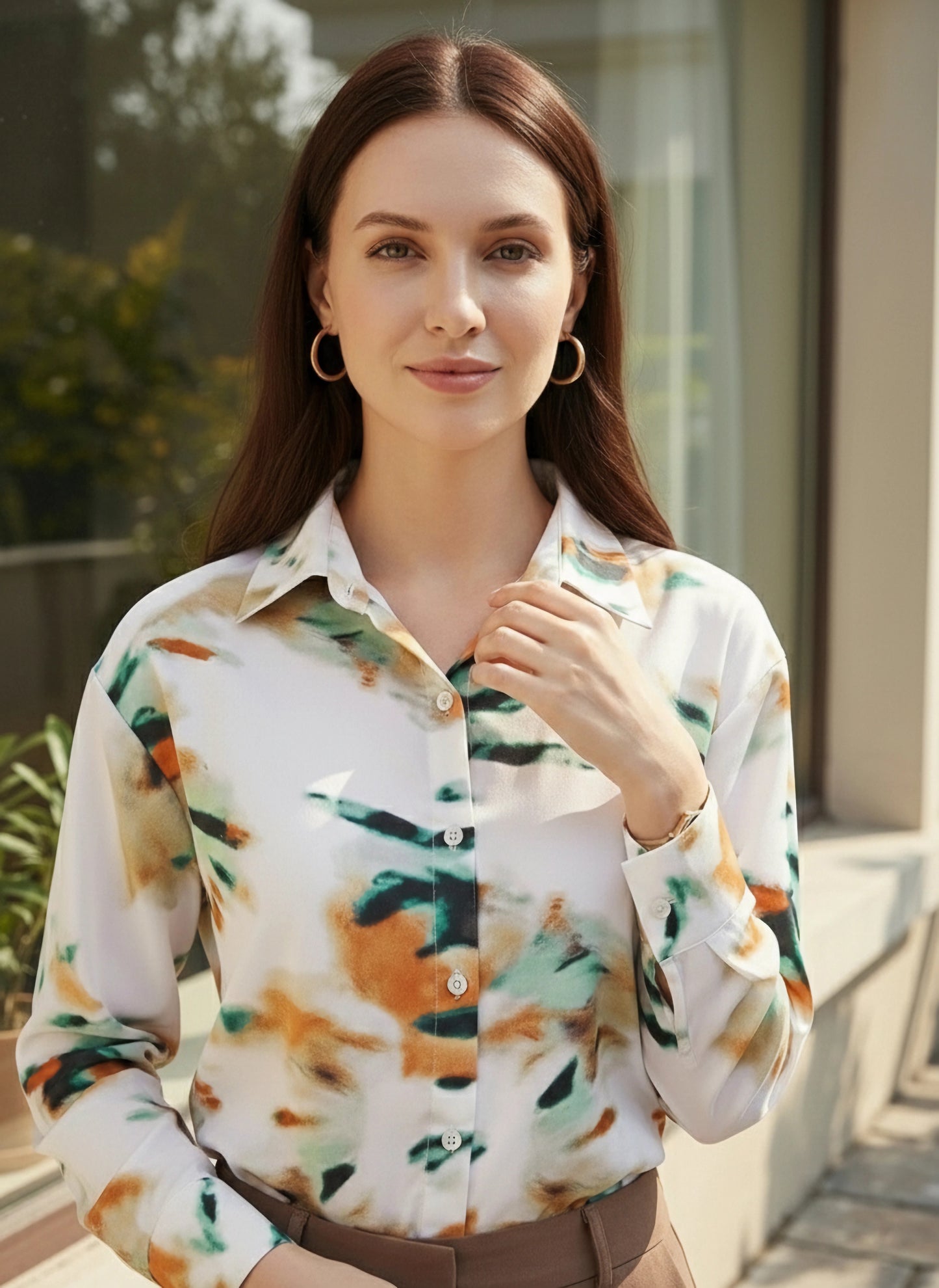 BIZwear White & Multicolour Abstract Printed Spread Collar Neck Cuff Sleeves Button-Up Curved Hem Regular Shirt